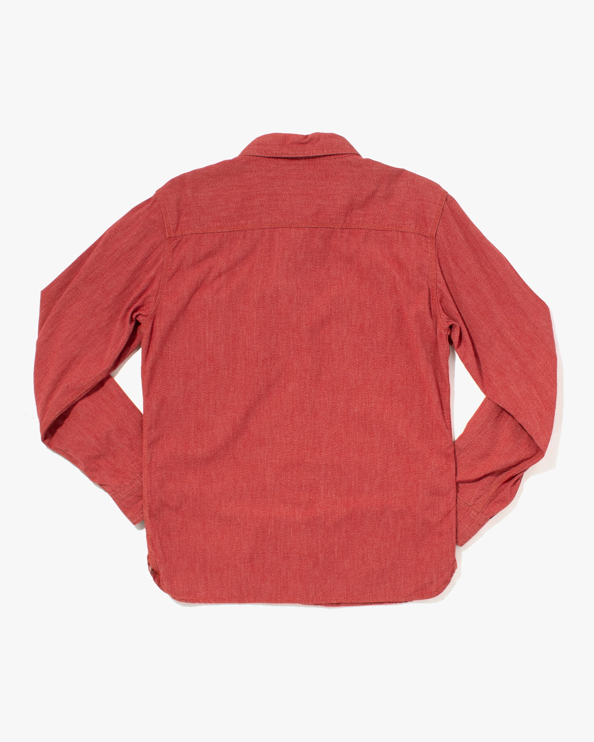 Japanese Repro Denim Button Up Shirt, Flat Head, Red - S - Image 4