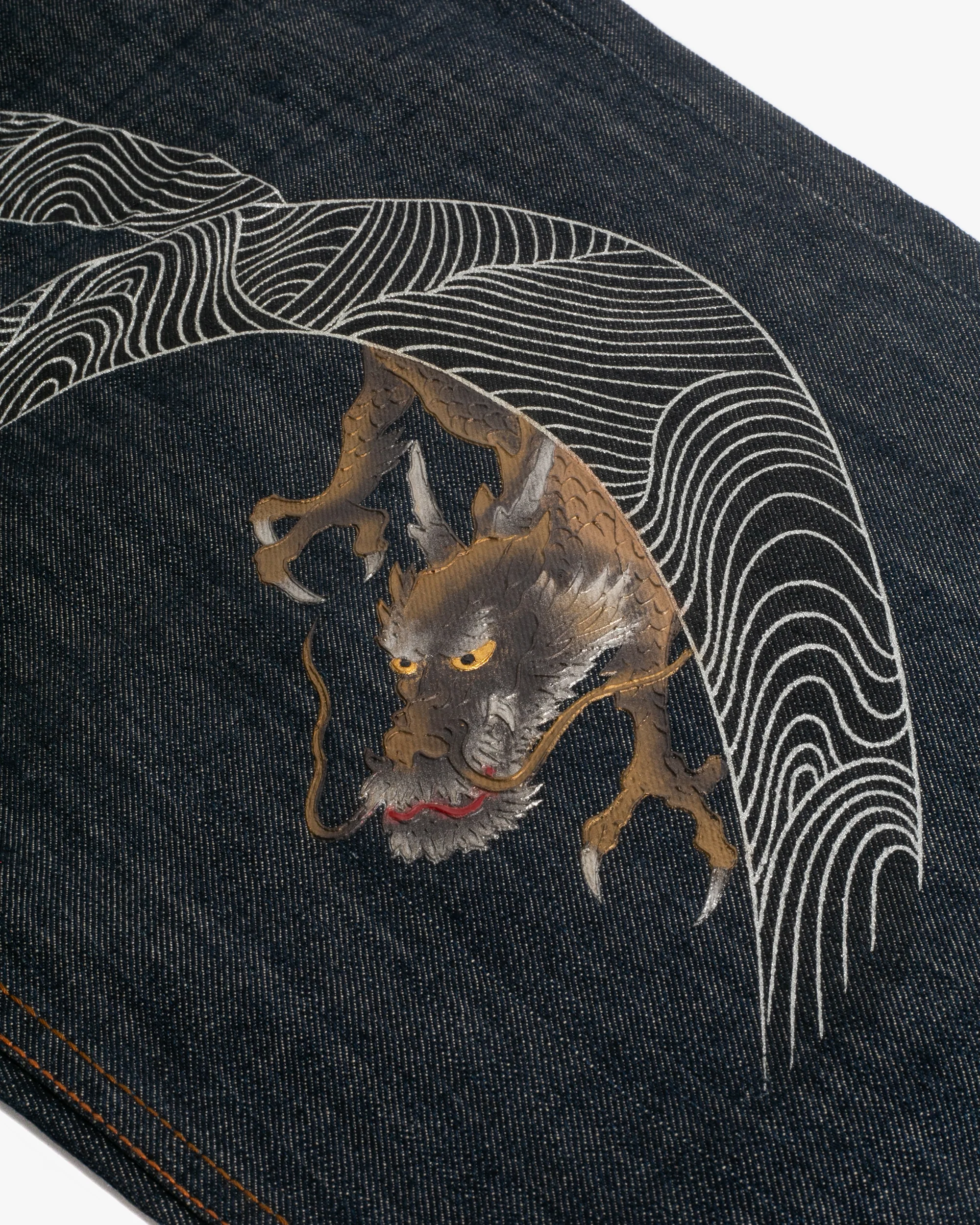 Japanese Repro Denim Jeans, Kyoto Wappa, Bronze Painted Dragon - 42" - Image 2