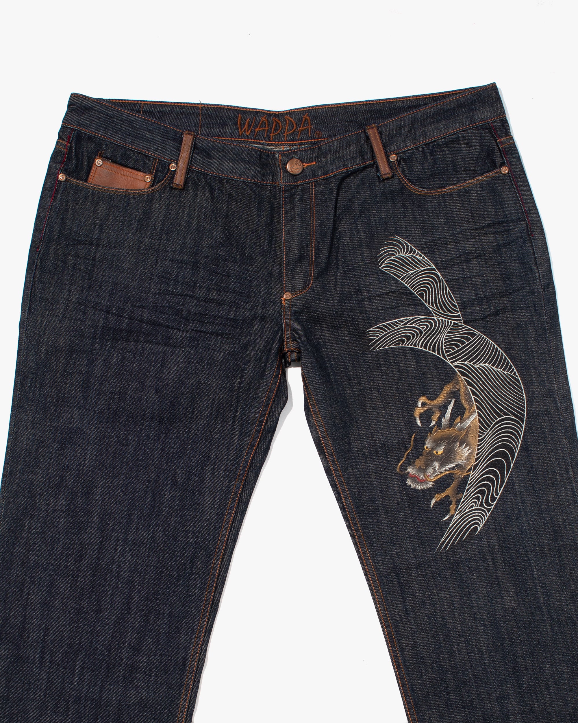 Japanese Repro Denim Jeans, Kyoto Wappa, Bronze Painted Dragon - 42" - Image 4