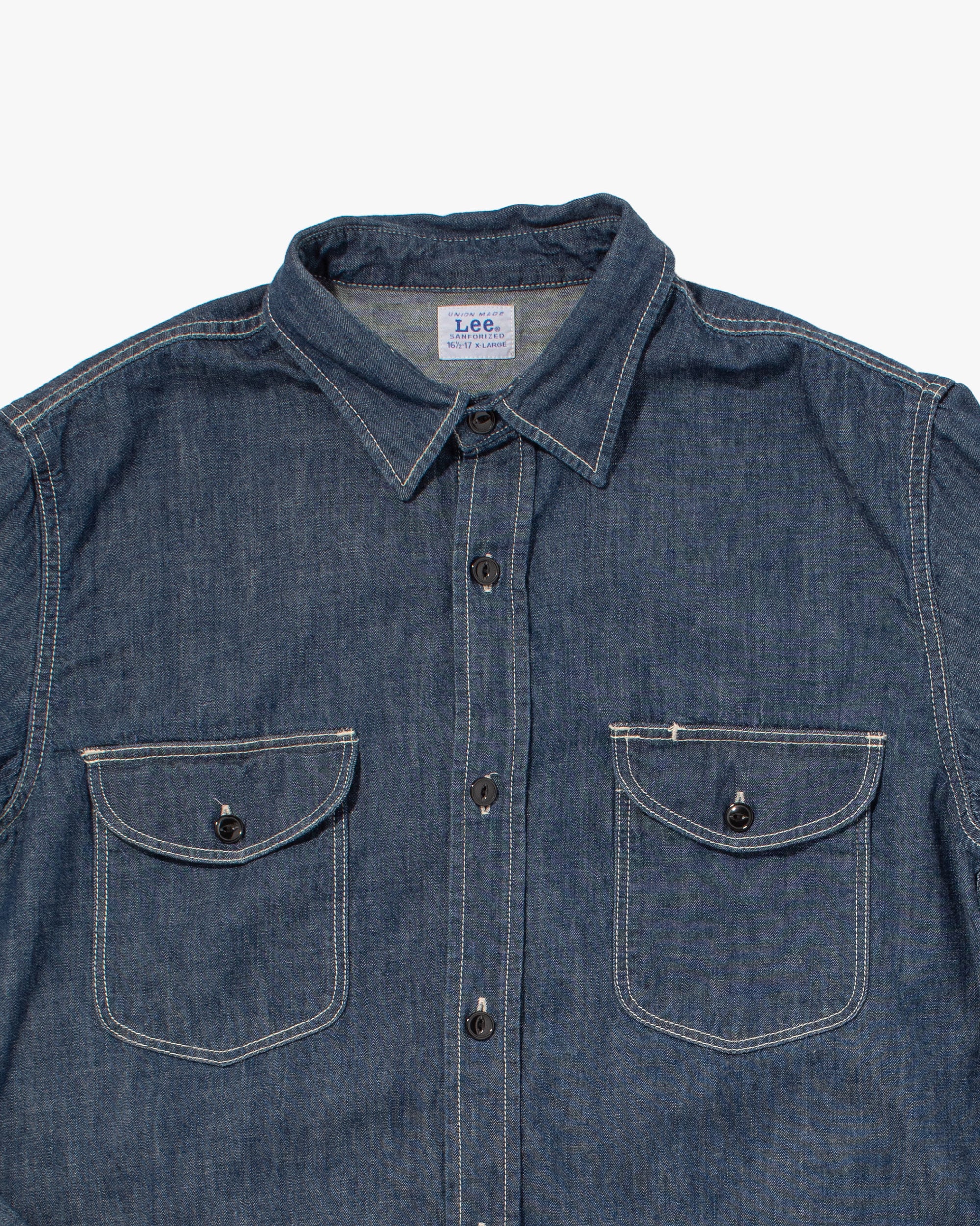 Japanese Repro Denim Shirt, Lee, White Contrasting Stitch - XL - Image 2