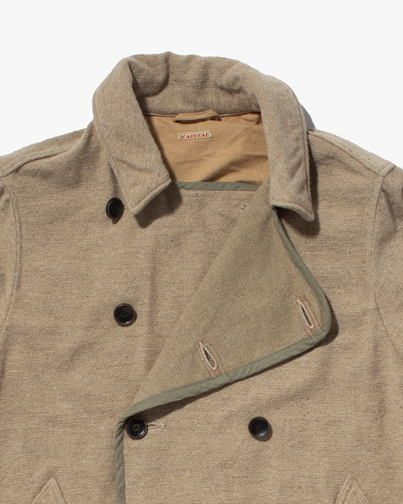 Japanese Repro Pea Coat, XL, Kapital, Beige and Khaki - Image 4