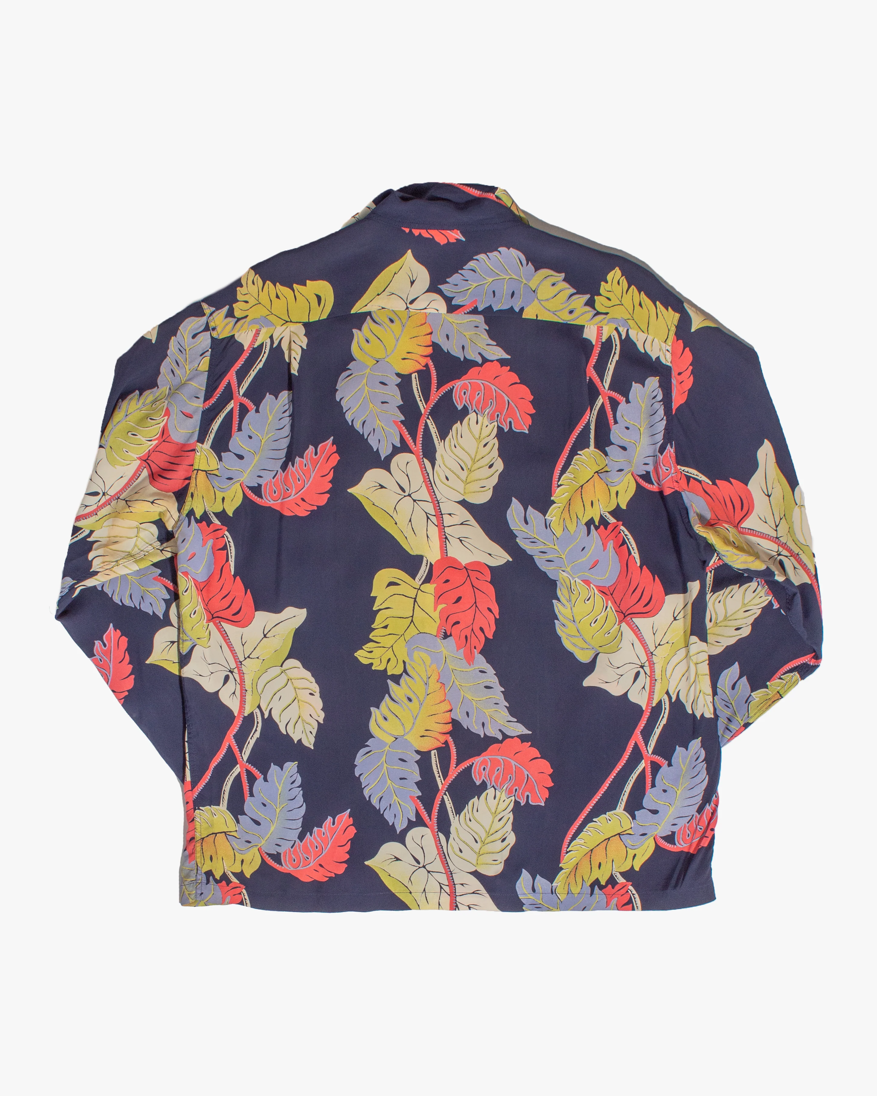 Japanese Repro, Long Sleeve Aloha Shirt, Sun Surf Brand, Navy with Colorful Monstera Leaves - Image 3