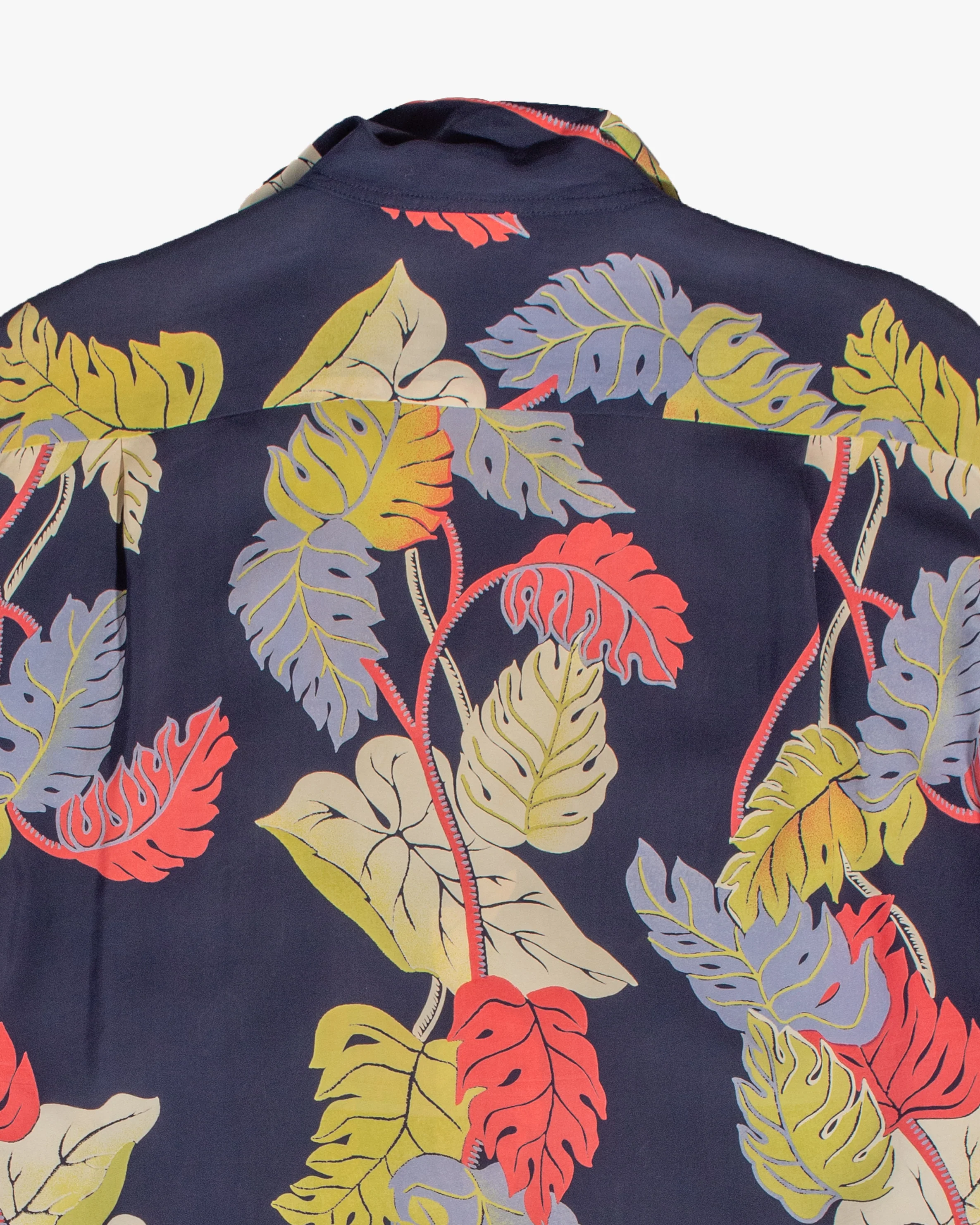 Japanese Repro, Long Sleeve Aloha Shirt, Sun Surf Brand, Navy with Colorful Monstera Leaves - Image 4