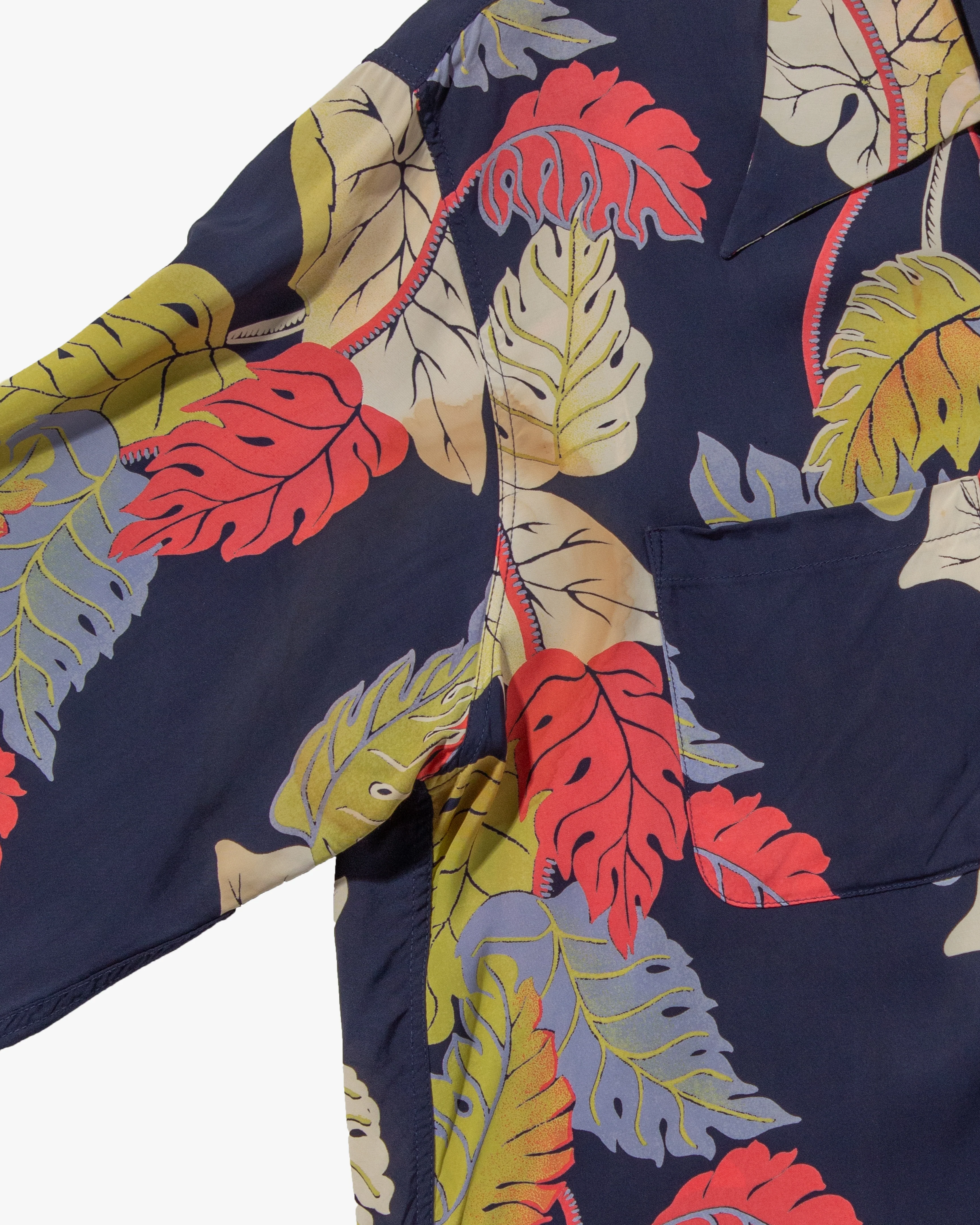 Japanese Repro, Long Sleeve Aloha Shirt, Sun Surf Brand, Navy with Colorful Monstera Leaves - Image 6