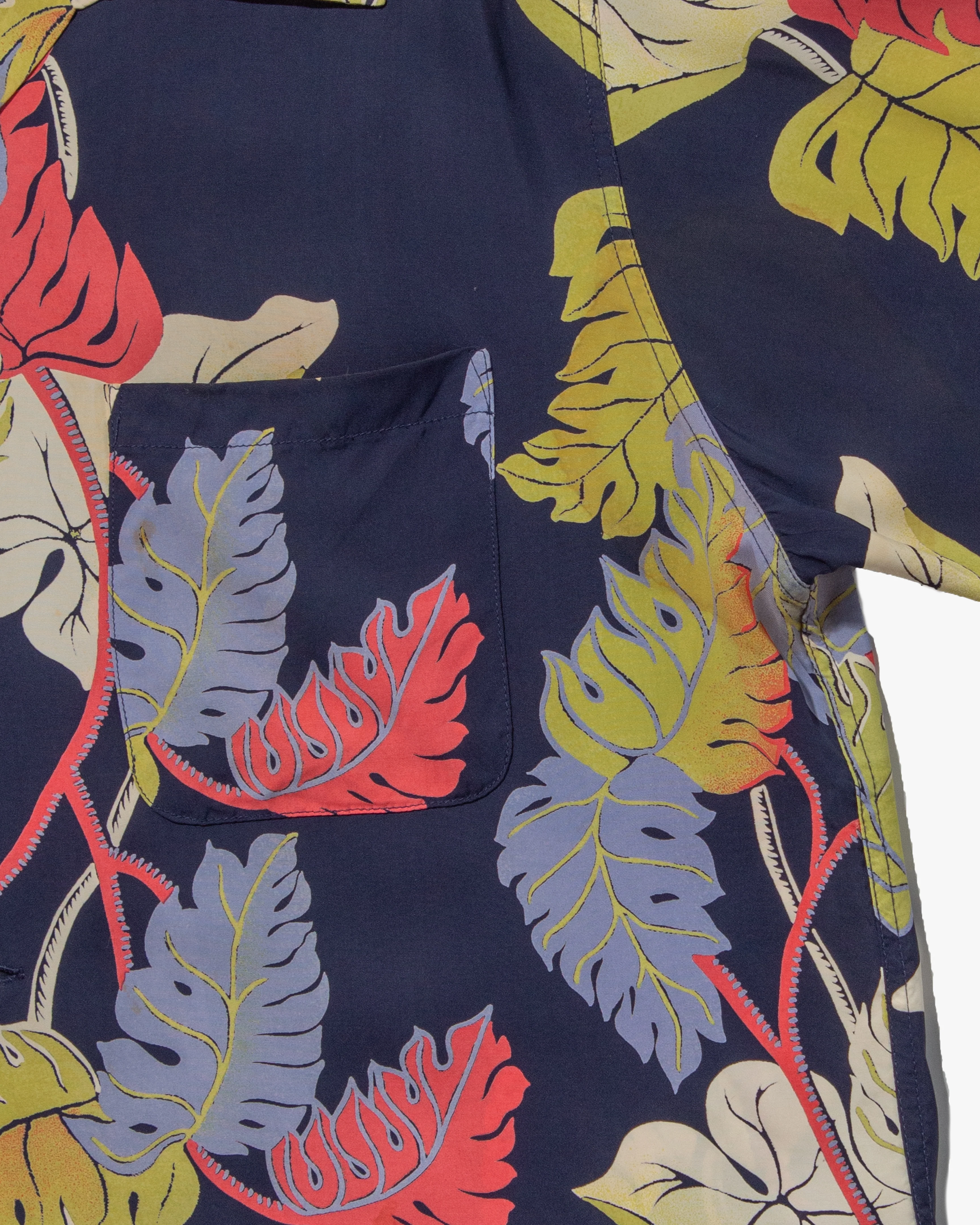 Japanese Repro, Long Sleeve Aloha Shirt, Sun Surf Brand, Navy with Colorful Monstera Leaves - Image 7