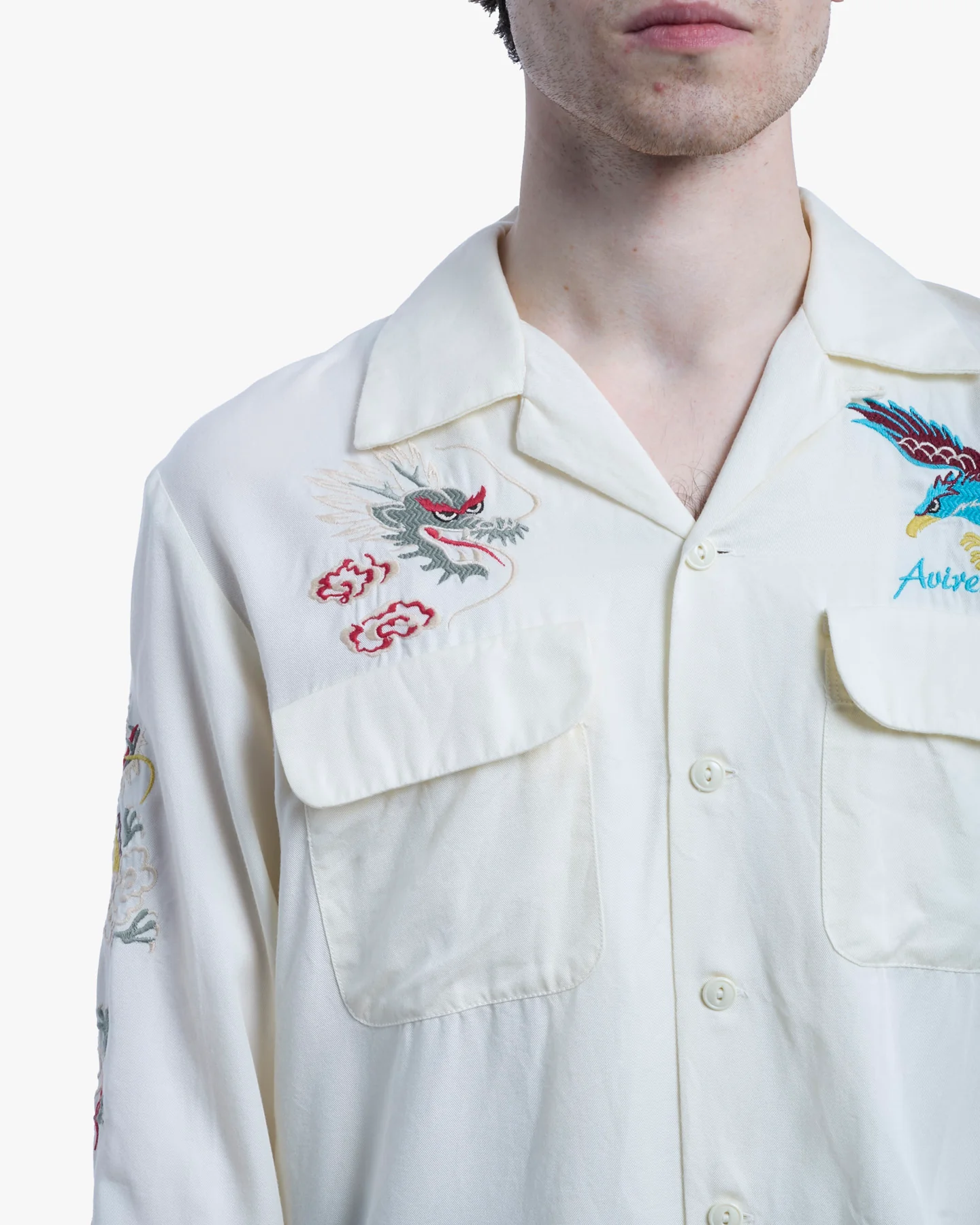 Japanese Repro Long-Sleeve Shirt, L, Avirex, Dragon and Hawk on Ivory - Image 4