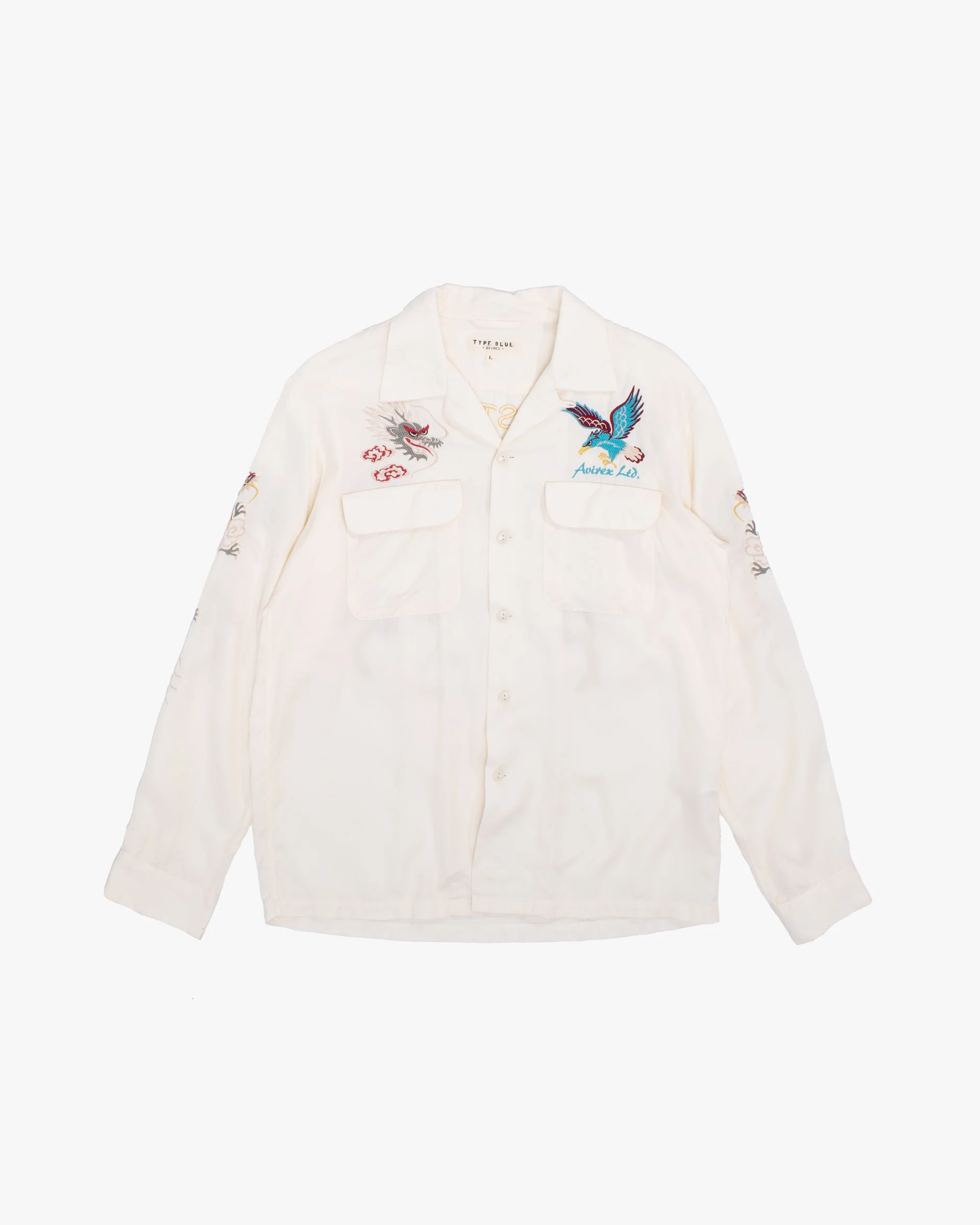 Japanese Repro Long-Sleeve Shirt, L, Avirex, Dragon and Hawk on Ivory - Image 5
