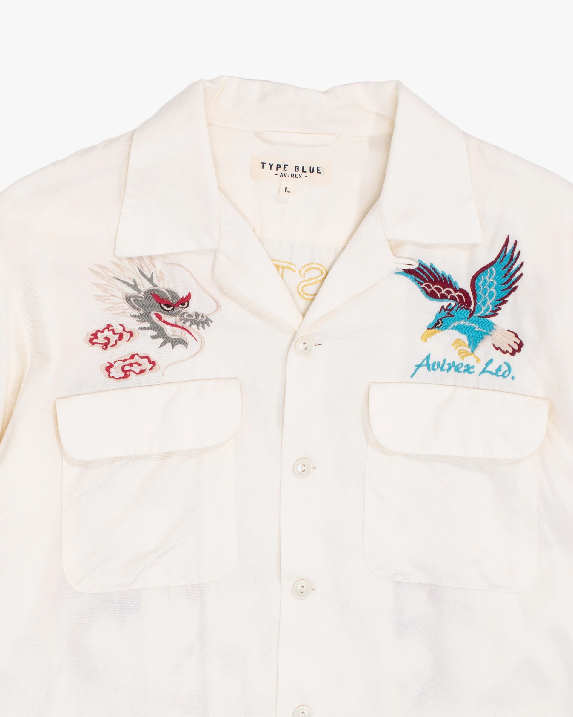 Japanese Repro Long-Sleeve Shirt, L, Avirex, Dragon and Hawk on Ivory - Image 7
