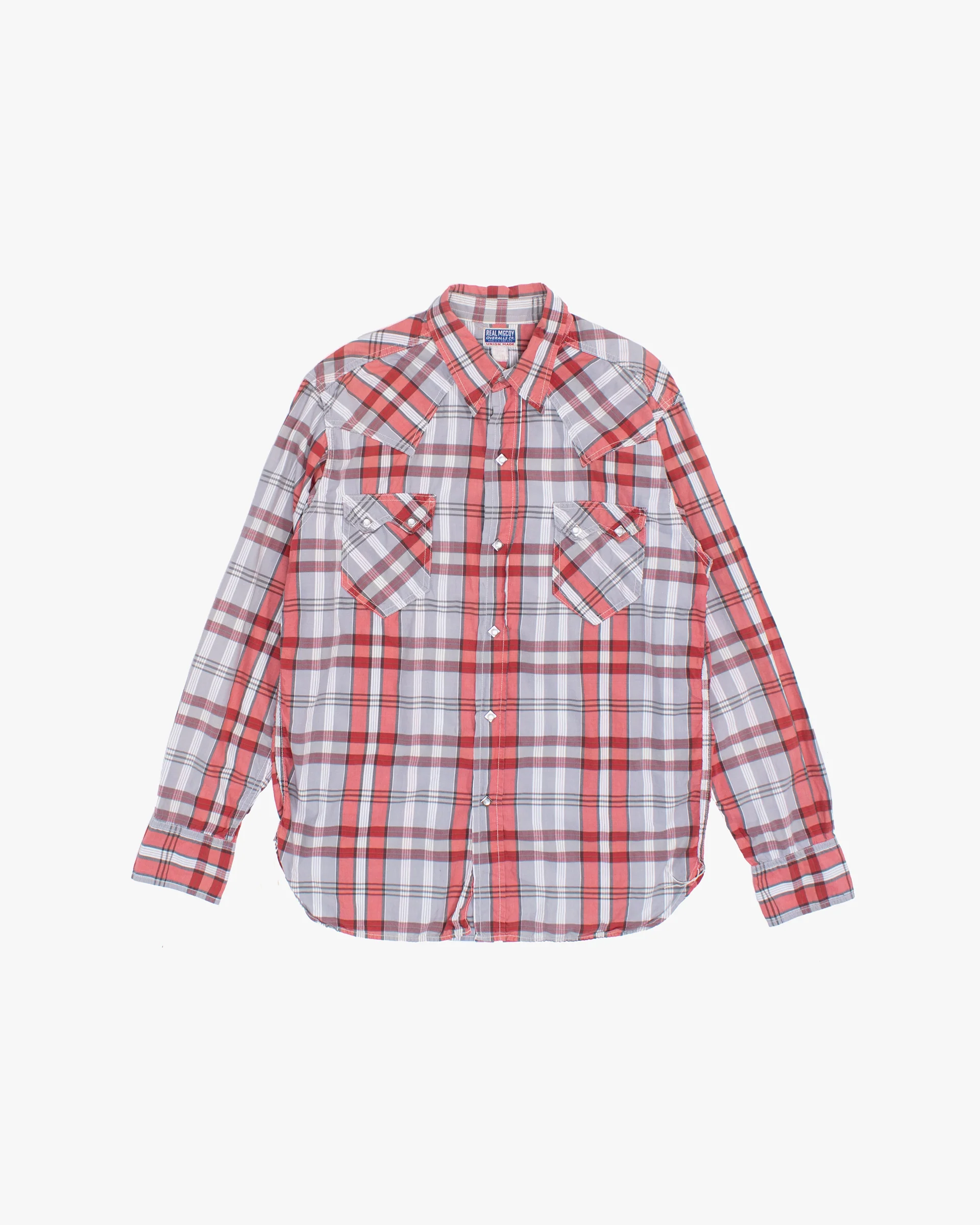 Japanese Repro Long-Sleeve Shirt, M, Real Mccoy, Orange and Grey Plaid - Image 4