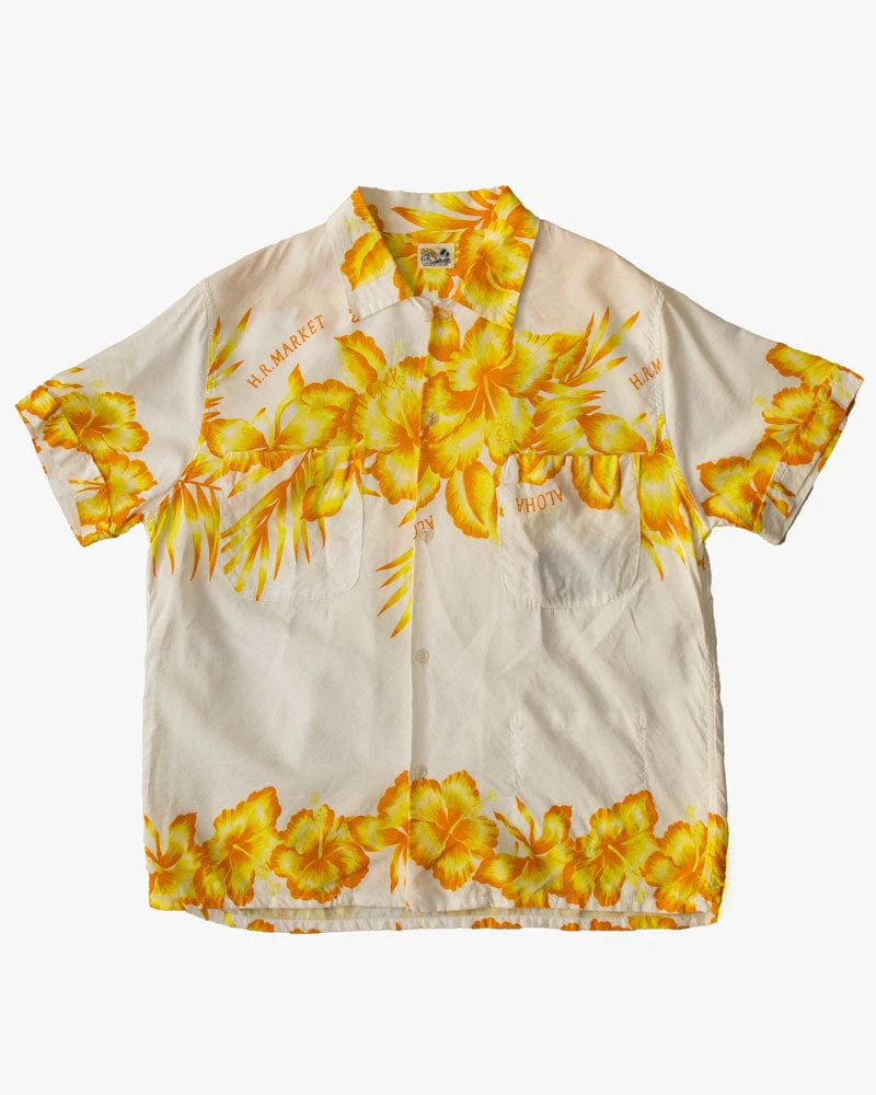 Japanese Repro Shirt, Aloha Short Sleeve, Seilin Brand, Orange Floral - S