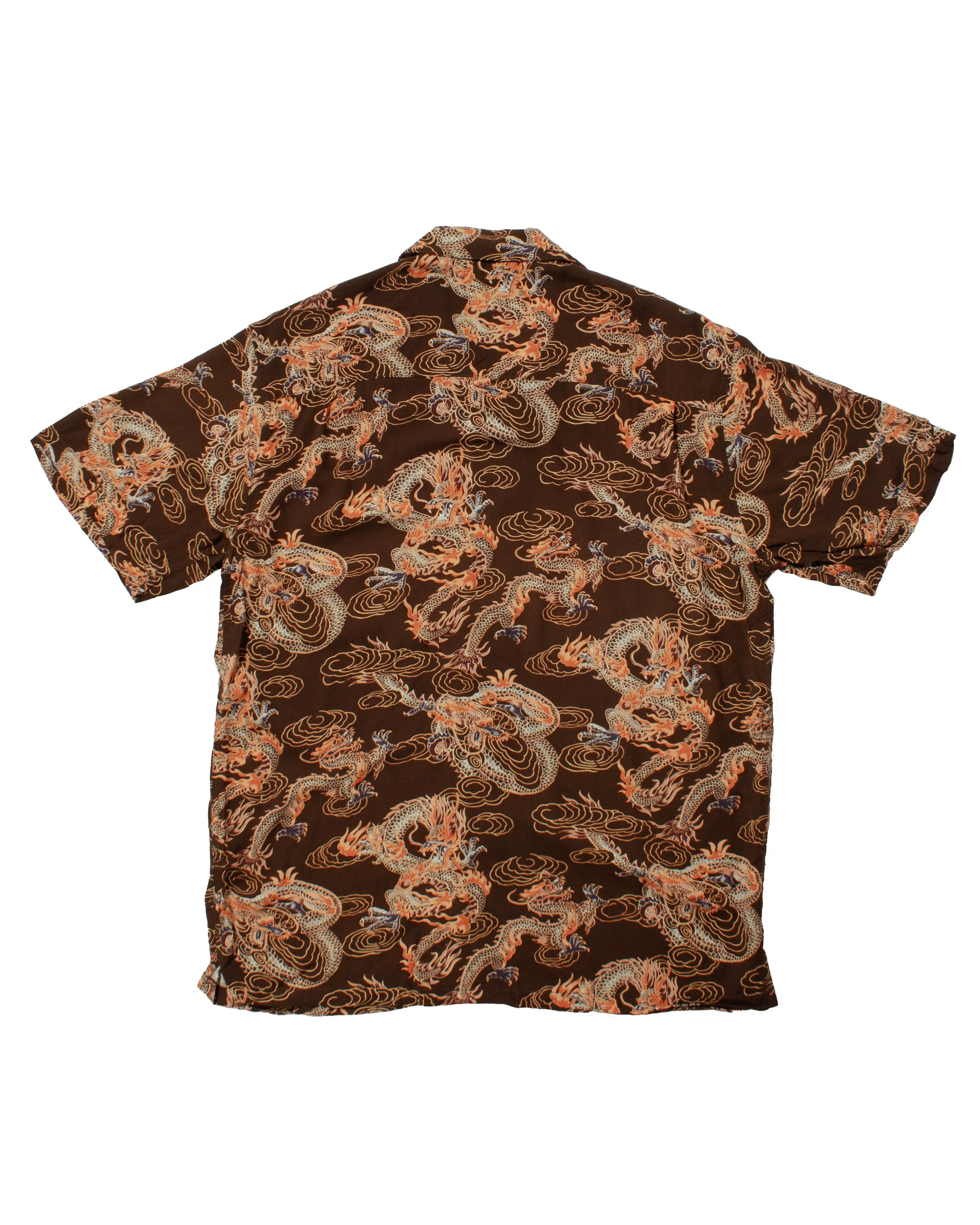 Japanese Repro Shirt, Short Sleeve Aloha Shirt, Styled By Originals Hawaiian Surf, Brown with Dragons - XL - Image 2
