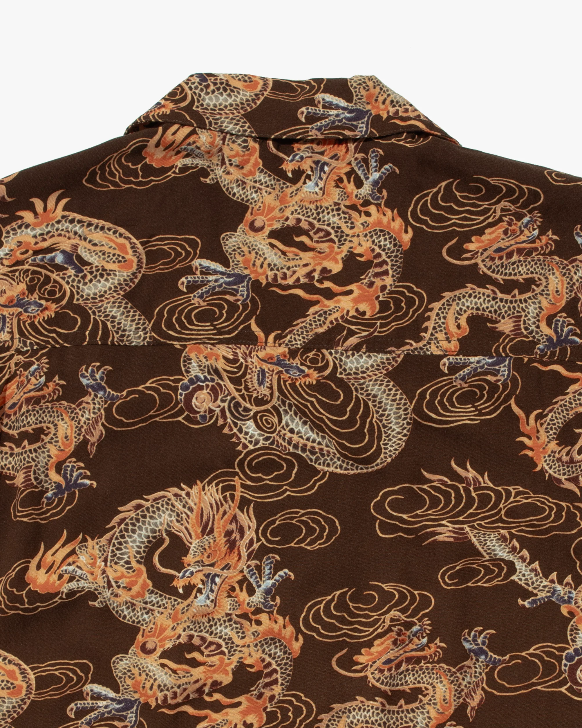Japanese Repro Shirt, Short Sleeve Aloha Shirt, Styled By Originals Hawaiian Surf, Brown with Dragons - XL - Image 4