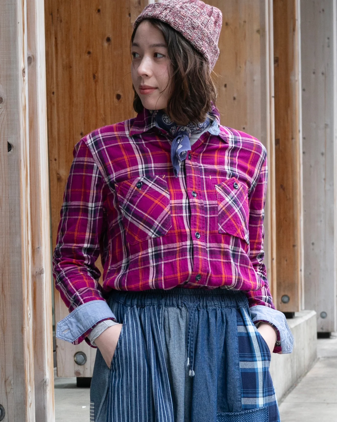 Japanese Repro Shirt, M, Gaijin Made, Magenta Plaid - Image 2