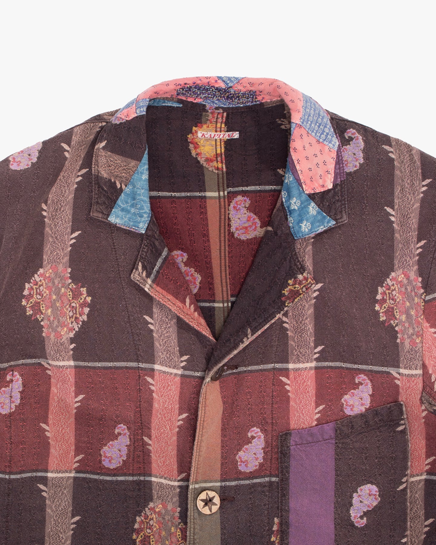 Japanese Repro Shirt, M, Kapital, Striped Red and Brown with Paisley Details - Image 5