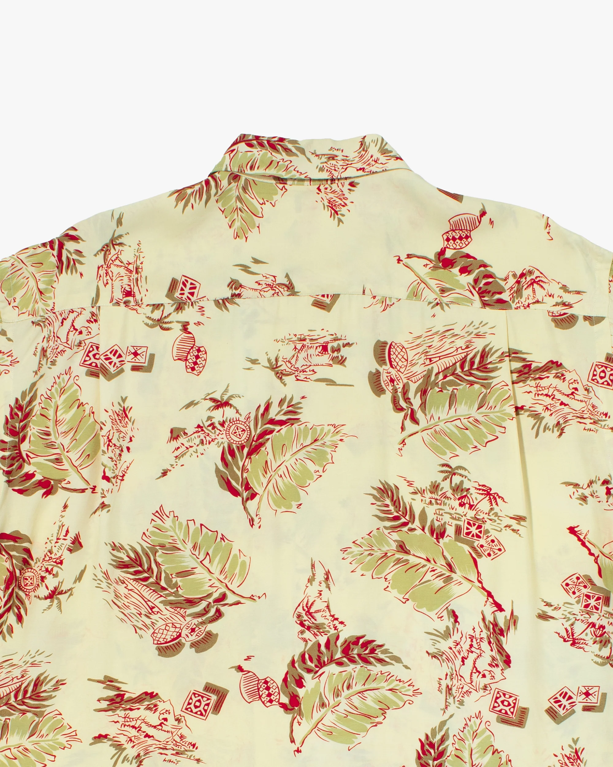 Japanese Repro, Short Sleeve Aloha Shirt, Sun Surf, Pale Yellow with Red Botanical - XL - Image 4