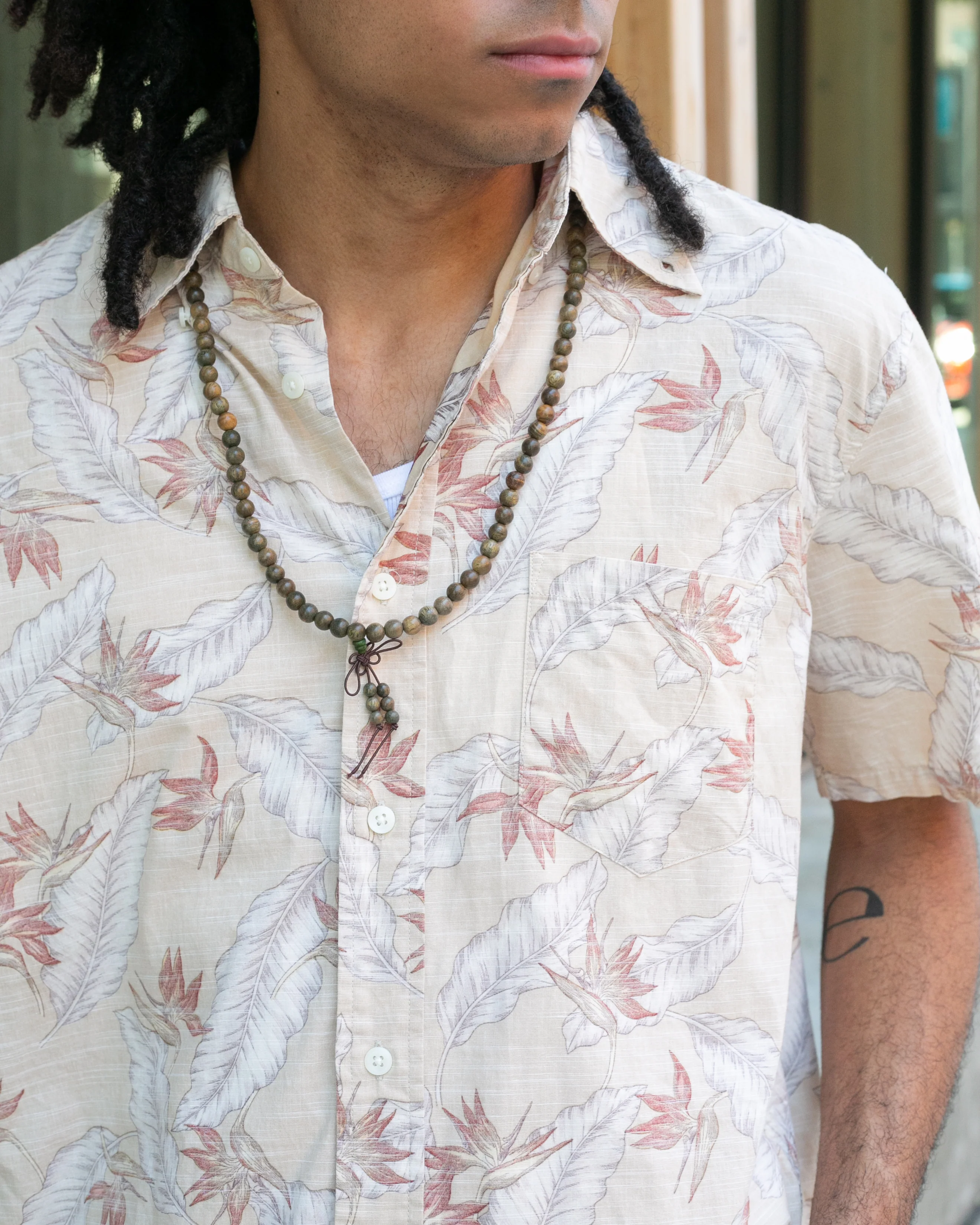 Japanese Repro, Short Sleeve Aloha Shirt, Hawaiian Aloha Tropical Brand, Cream and Brown Leaves - Image 2