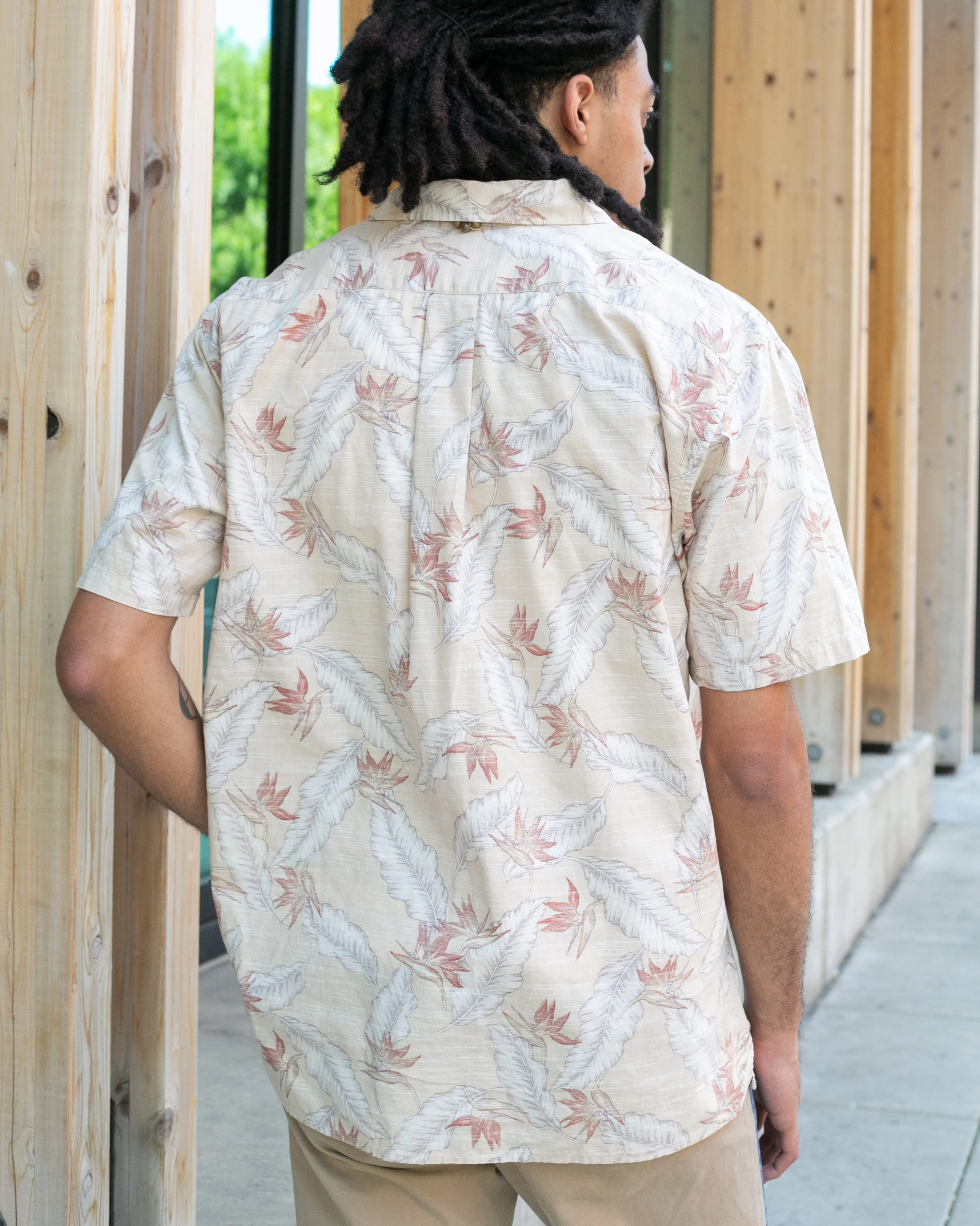 Japanese Repro, Short Sleeve Aloha Shirt, Hawaiian Aloha Tropical Brand, Cream and Brown Leaves - Image 3