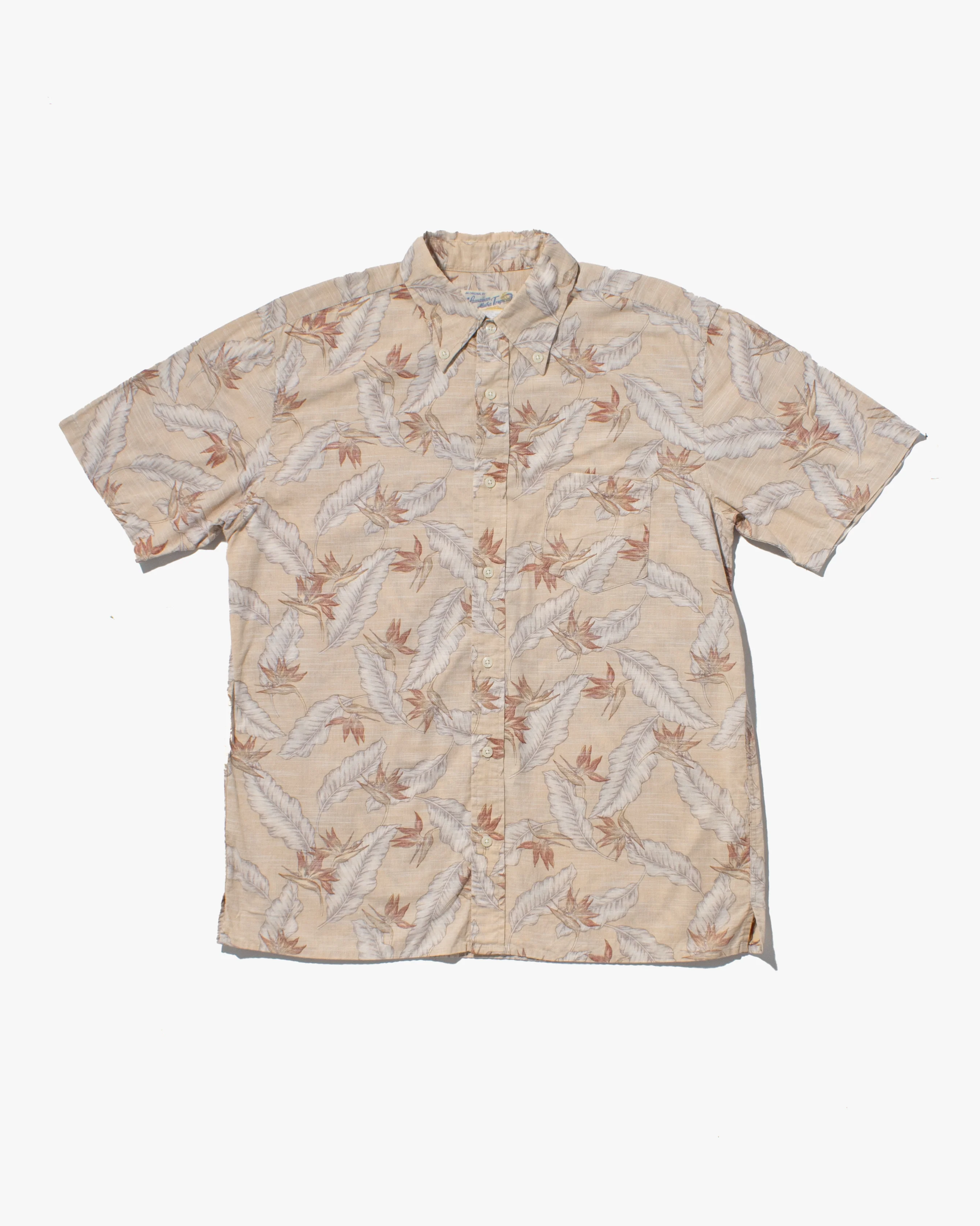 Japanese Repro, Short Sleeve Aloha Shirt, Hawaiian Aloha Tropical Brand, Cream and Brown Leaves - Image 6