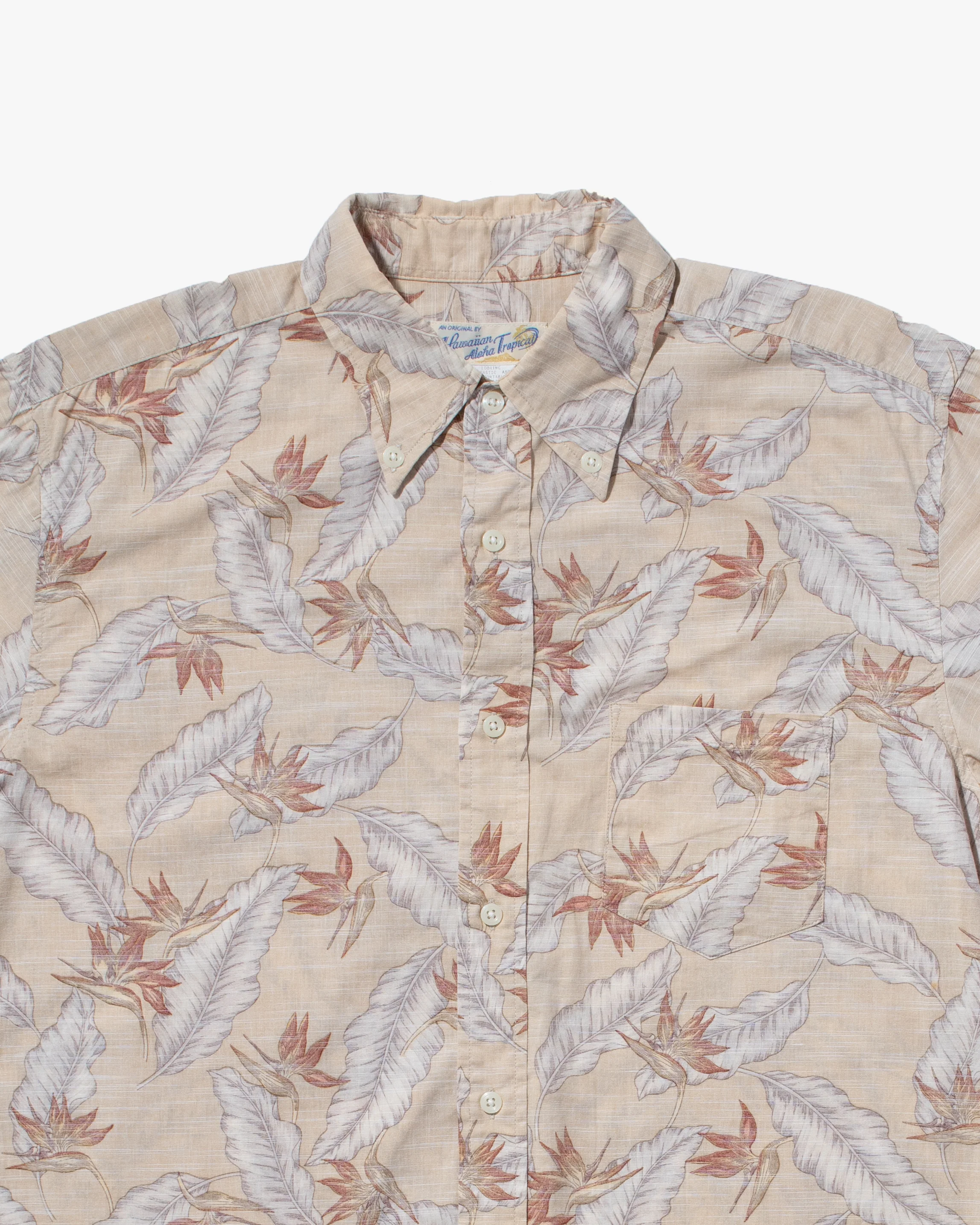 Japanese Repro, Short Sleeve Aloha Shirt, Hawaiian Aloha Tropical Brand, Cream and Brown Leaves - Image 8
