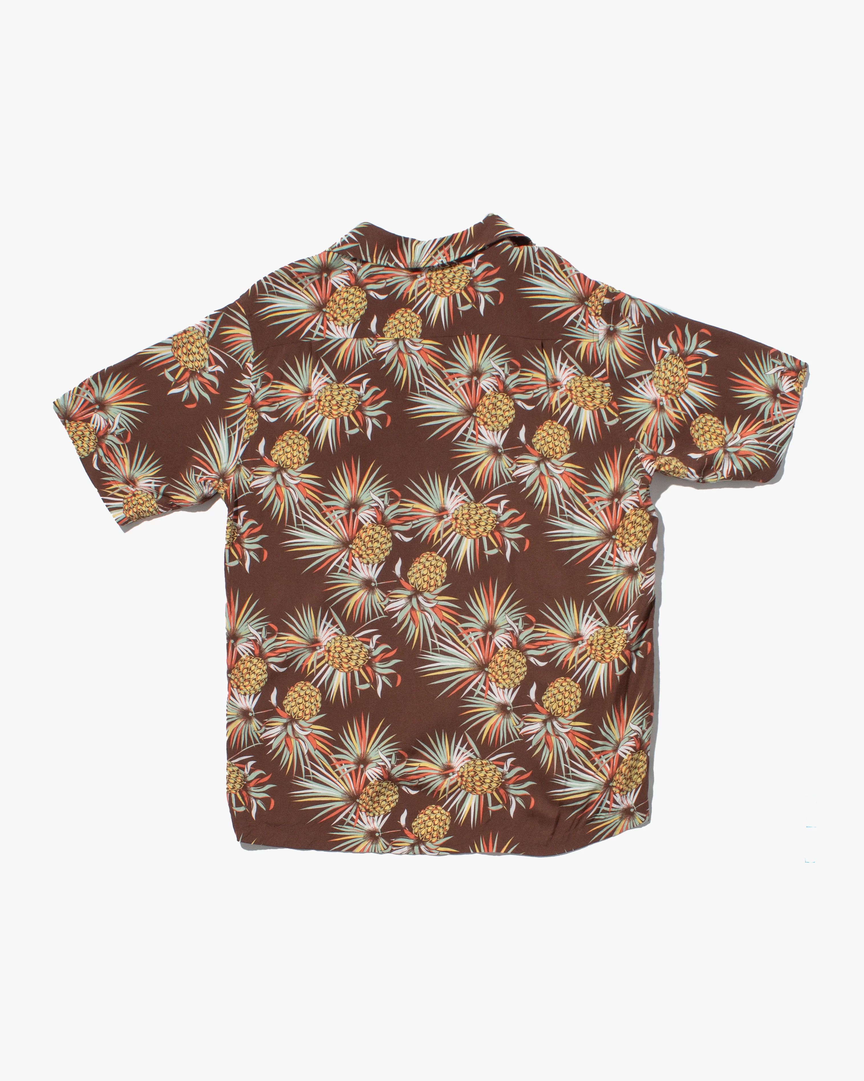 Japanese Repro, Short Sleeve Aloha Shirt, Kaluluwa Brand, Brown with Yellow and Green Pineapples - Image 6