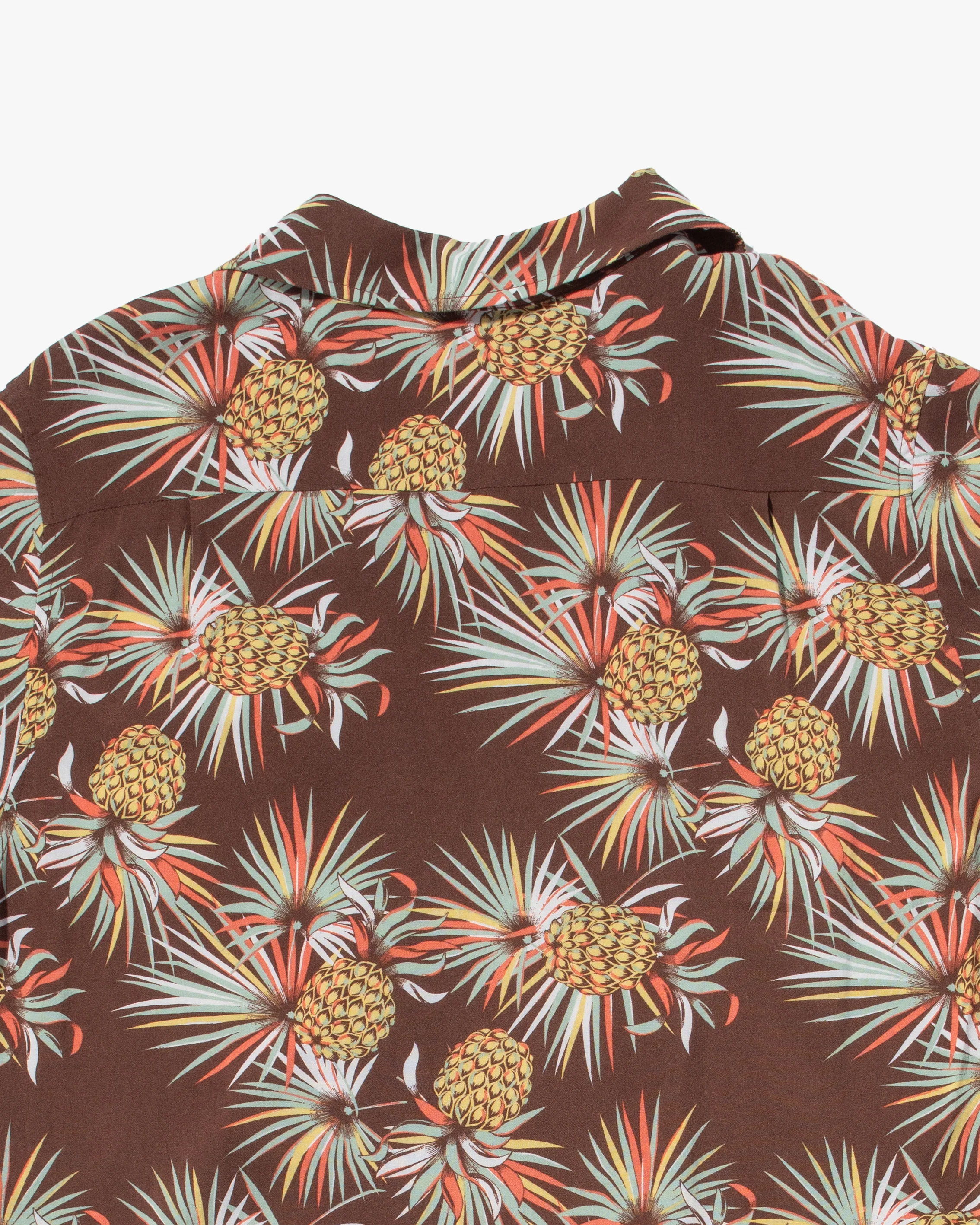 Japanese Repro, Short Sleeve Aloha Shirt, Kaluluwa Brand, Brown with Yellow and Green Pineapples - Image 8