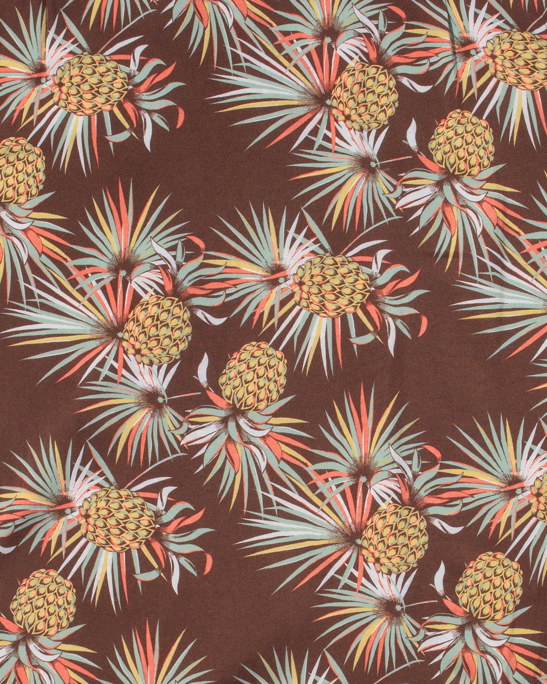 Japanese Repro, Short Sleeve Aloha Shirt, Kaluluwa Brand, Brown with Yellow and Green Pineapples - Image 9