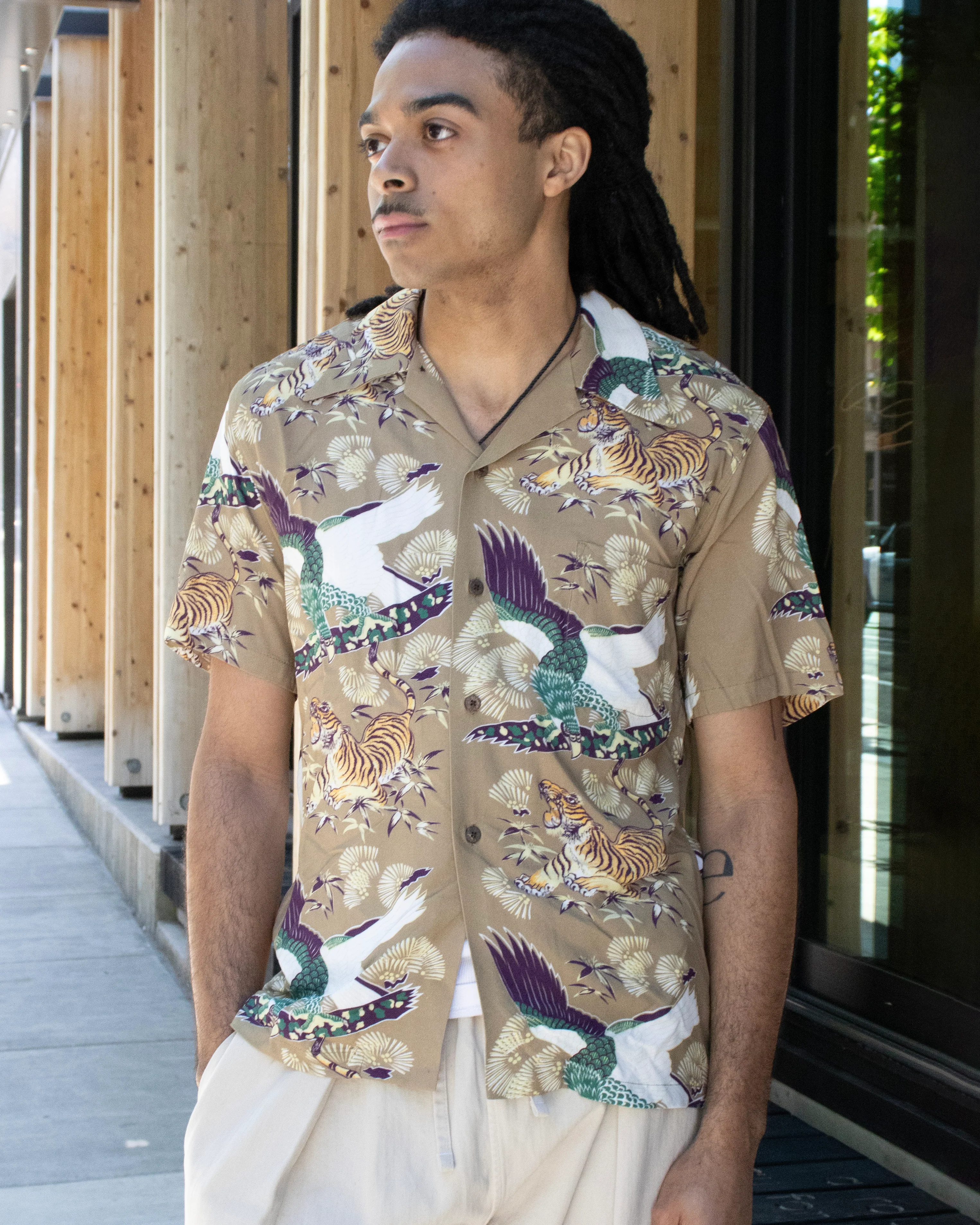 Japanese Repro, Short Sleeve Aloha Shirt, Non Stock, Tigers and Eagles - M - Image 2