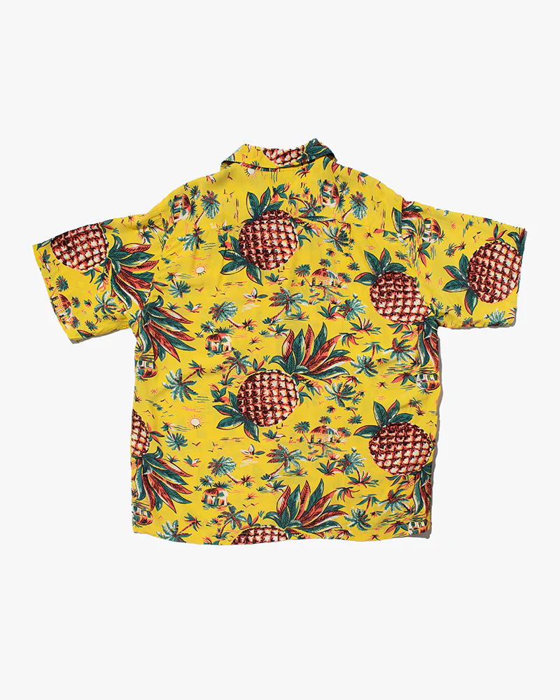 Japanese Repro, Short Sleeve Aloha Shirt, Pine McSwine, Yellow with Pineapple - M - Image 4