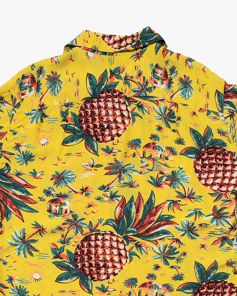 Japanese Repro, Short Sleeve Aloha Shirt, Pine McSwine, Yellow with Pineapple - M - Image 5