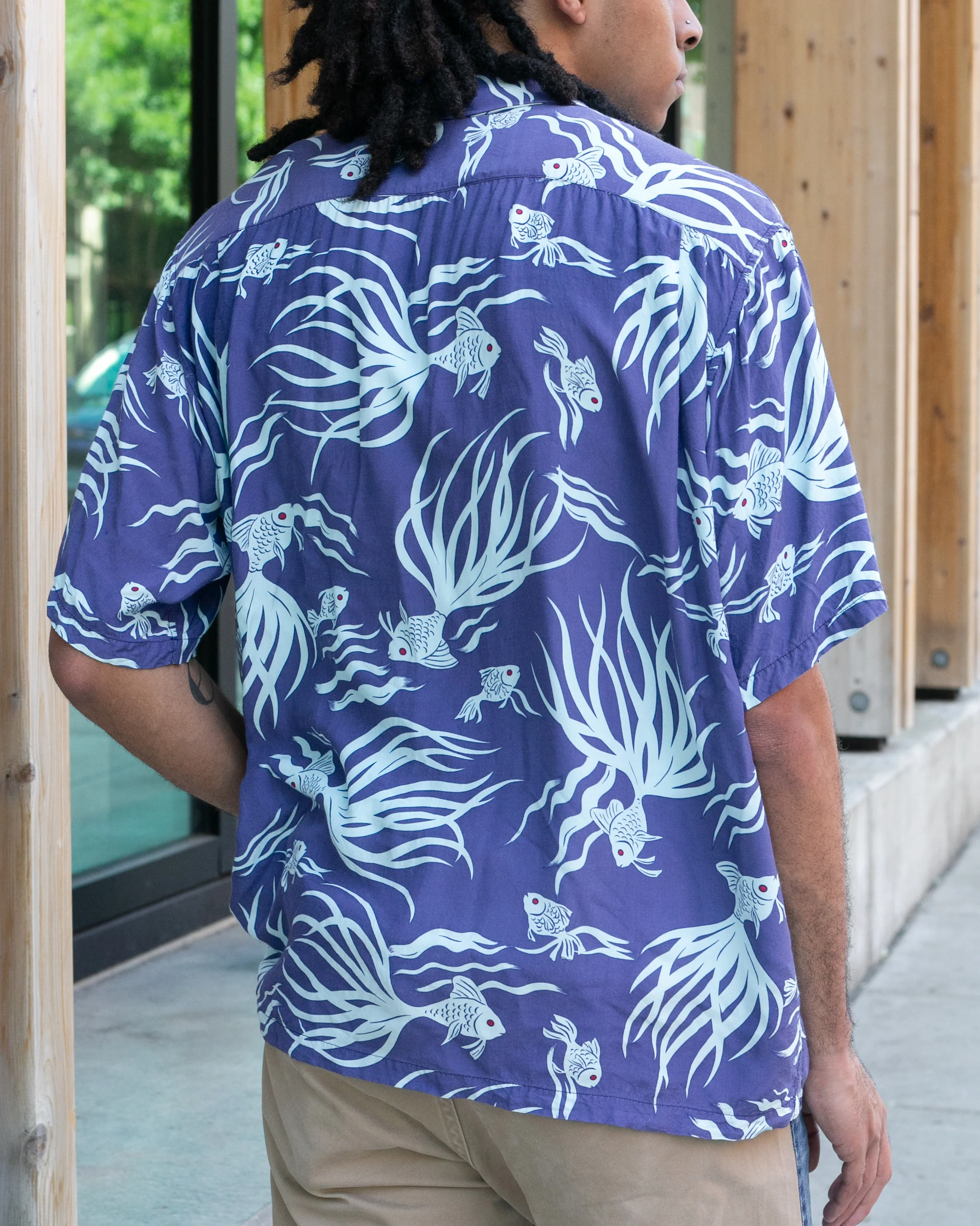 Japanese Repro, Short Sleeve Aloha Shirt, Seilin Brand, Blue Goldfish - Image 4