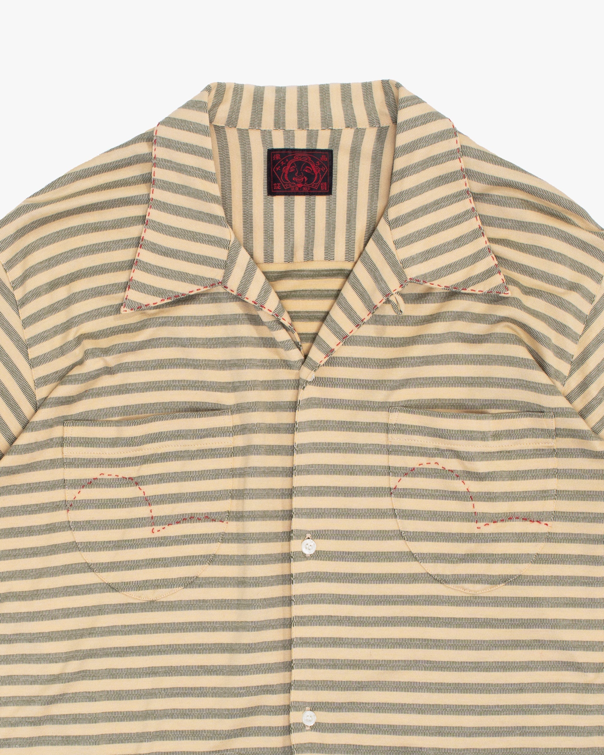 Japanese Repro Short-Sleeve Shirt, L, Evisu, Striped Grey and Yellow - Image 2