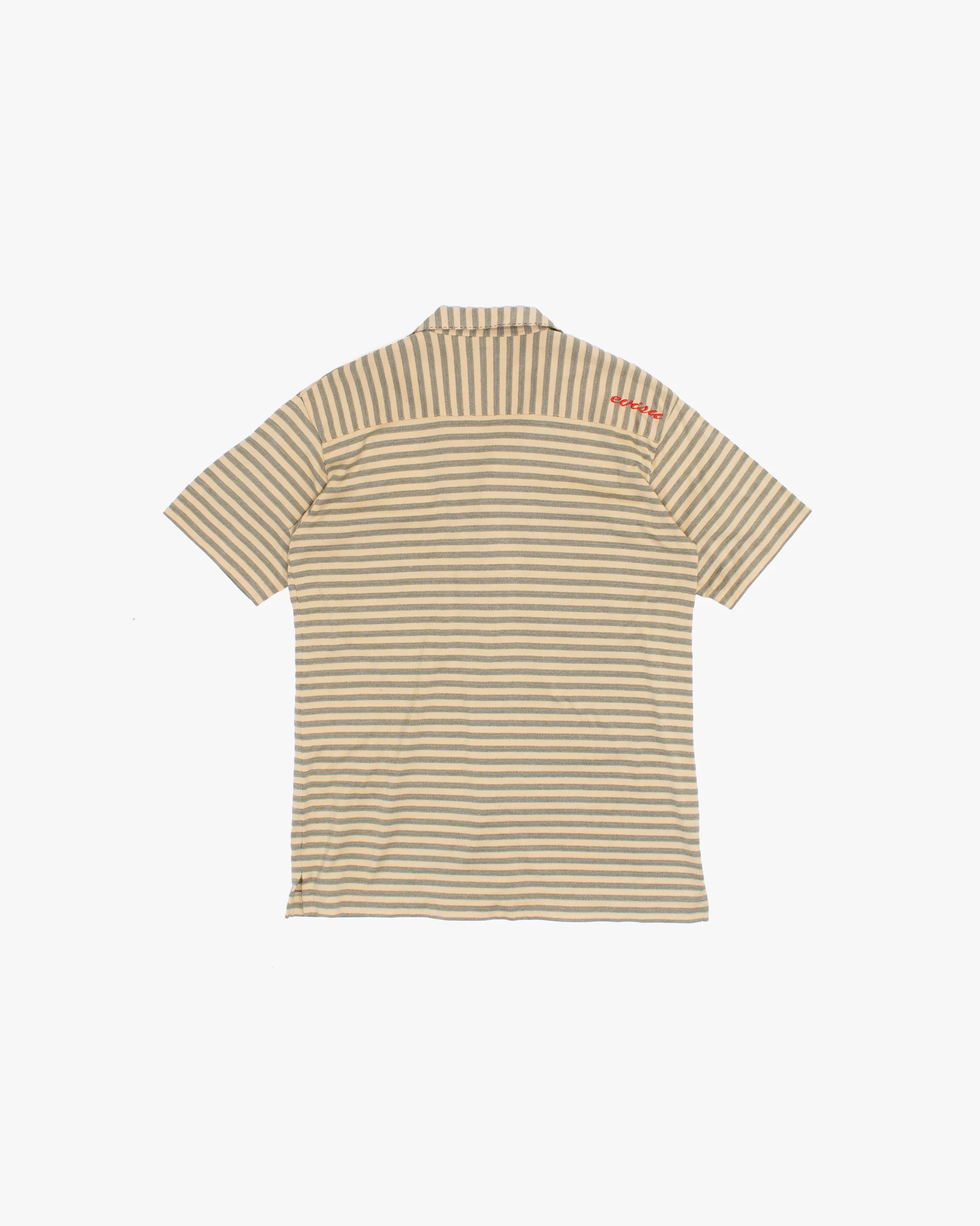 Japanese Repro Short-Sleeve Shirt, L, Evisu, Striped Grey and Yellow - Image 3