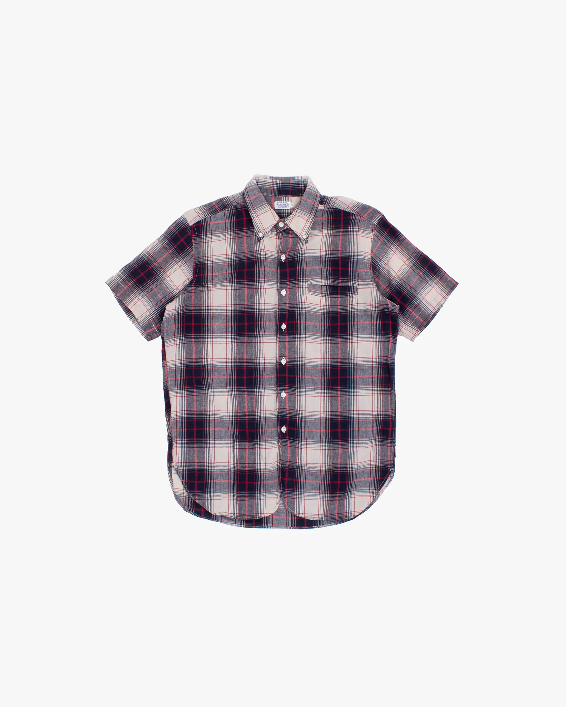 Japanese Repro Short-Sleeve Shirt, M, Warehouse & Co, Red and Navy Plaid - Image 3