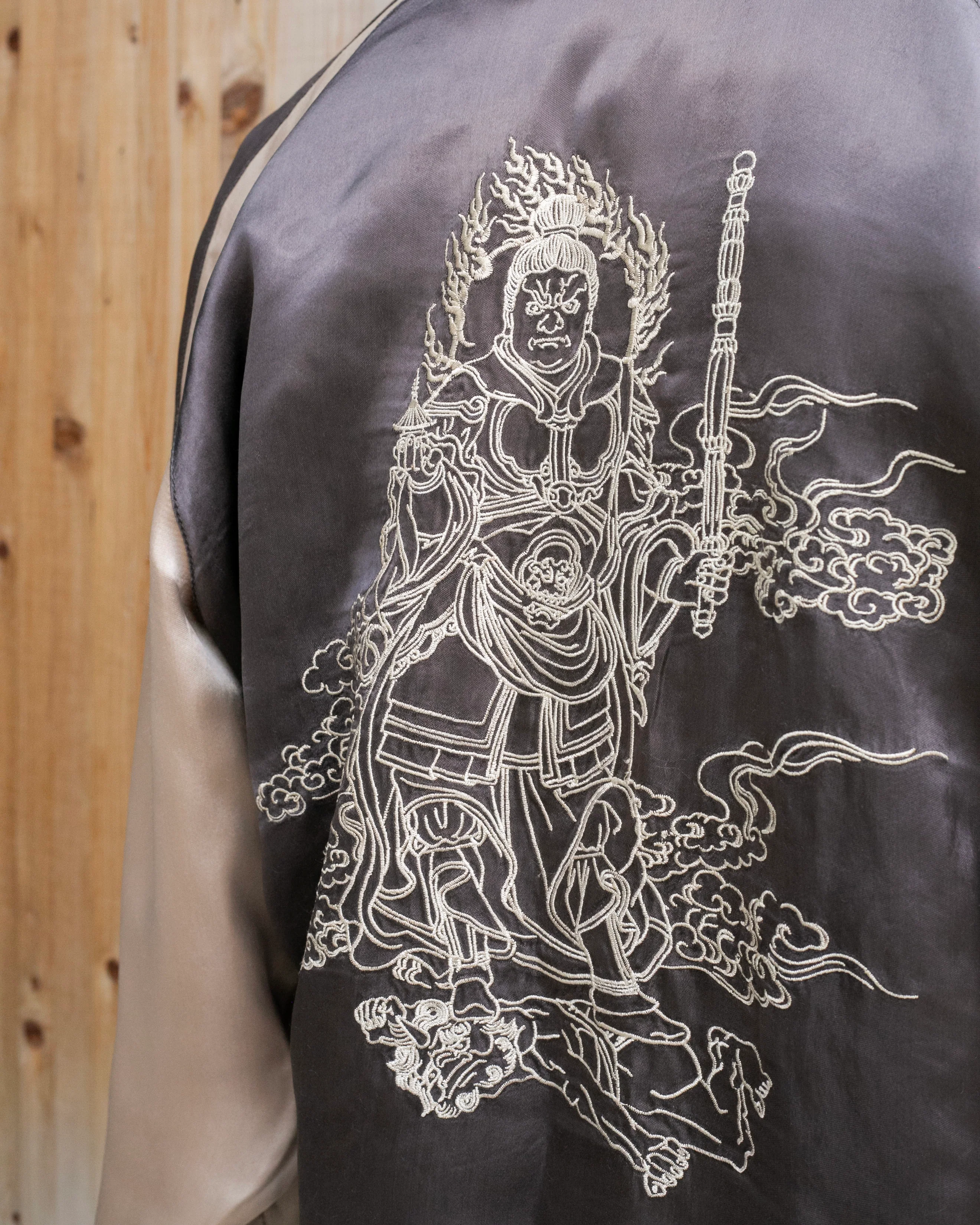 Japanese Repro Souvenir Jacket, Reversible, Taupe with Warrior - XL - Image 11