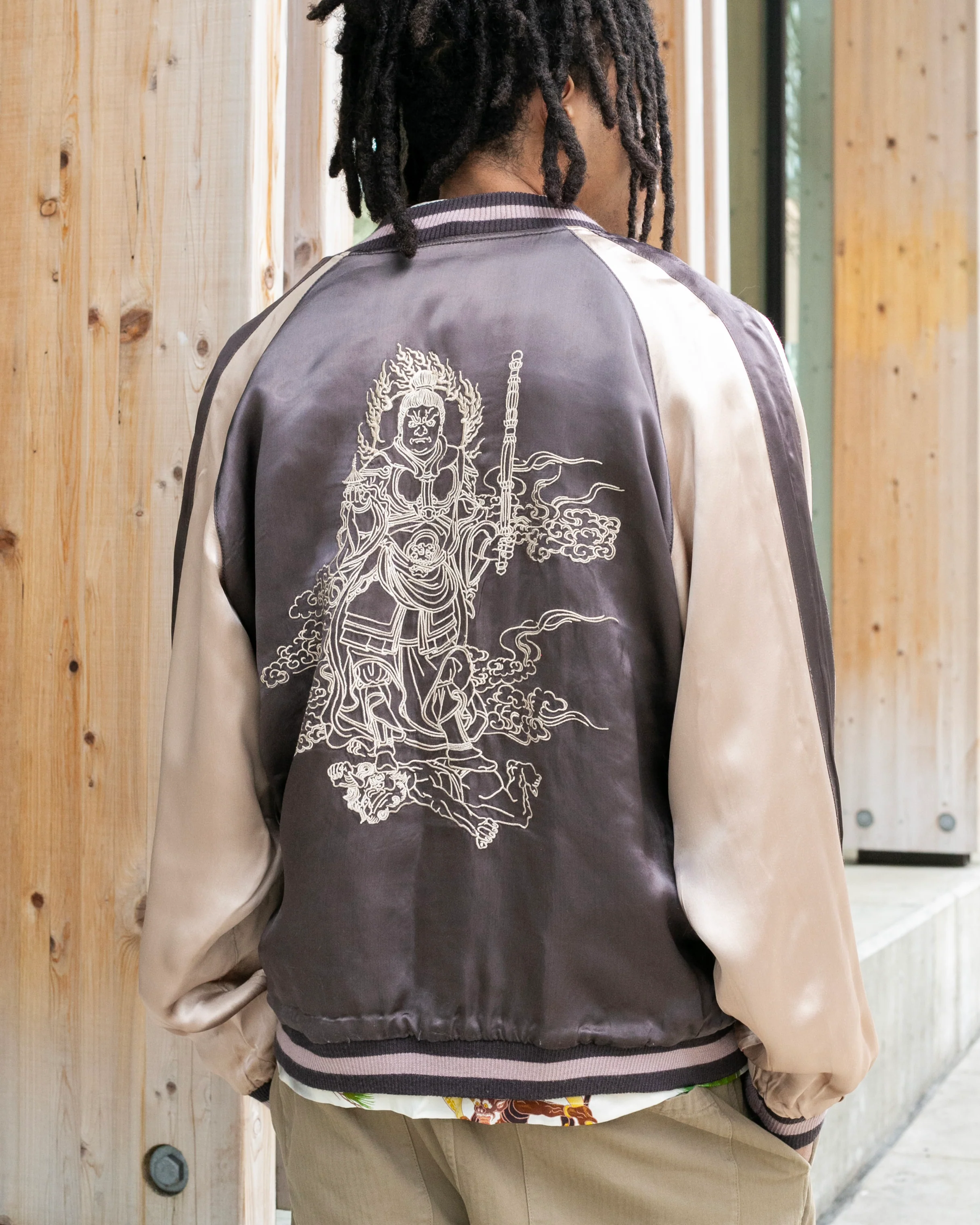 Japanese Repro Souvenir Jacket, Reversible, Taupe with Warrior - XL - Image 8
