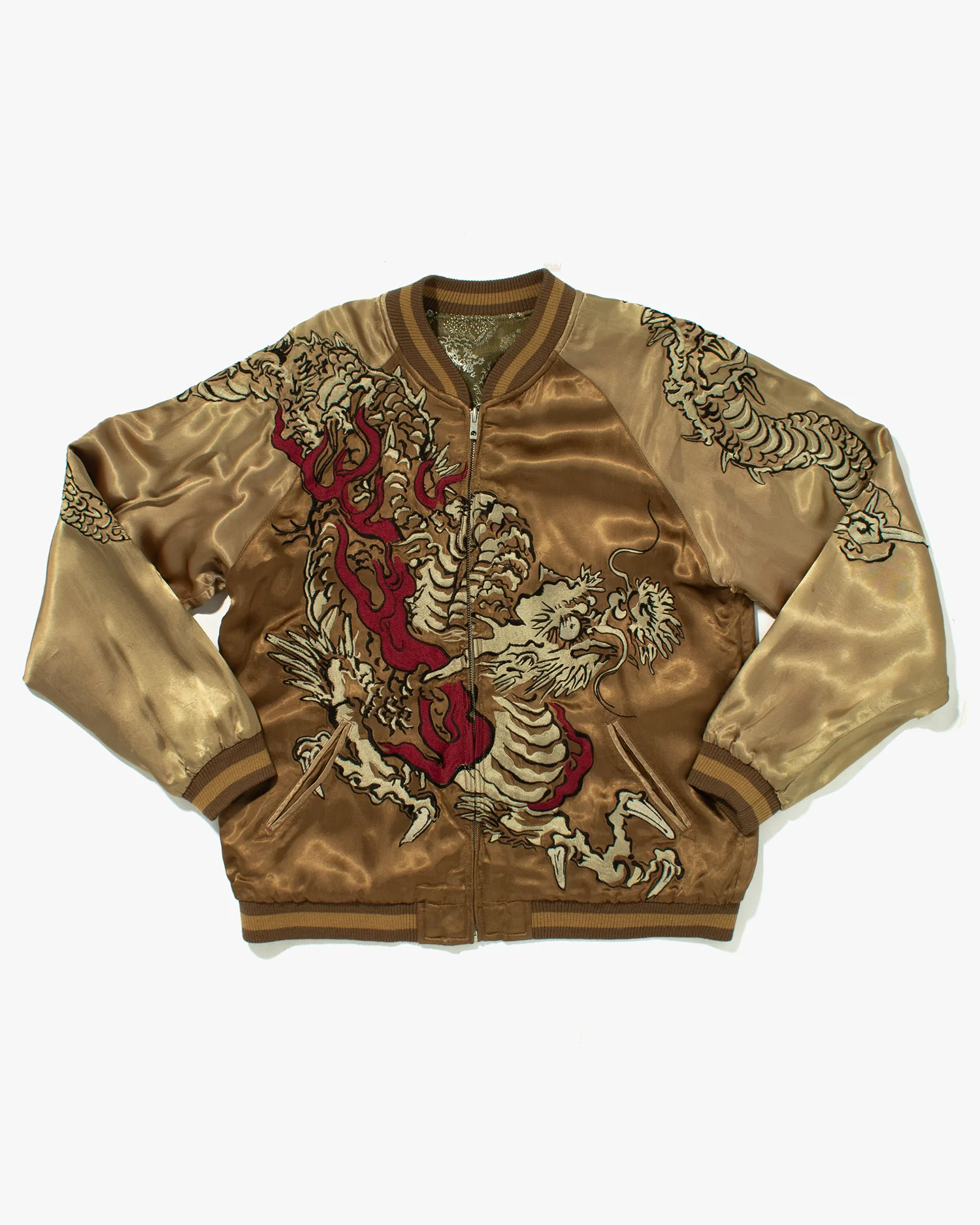 Japanese Repro Souvenir Jacket, Reversible, Brown with Dragon - L - Image 12