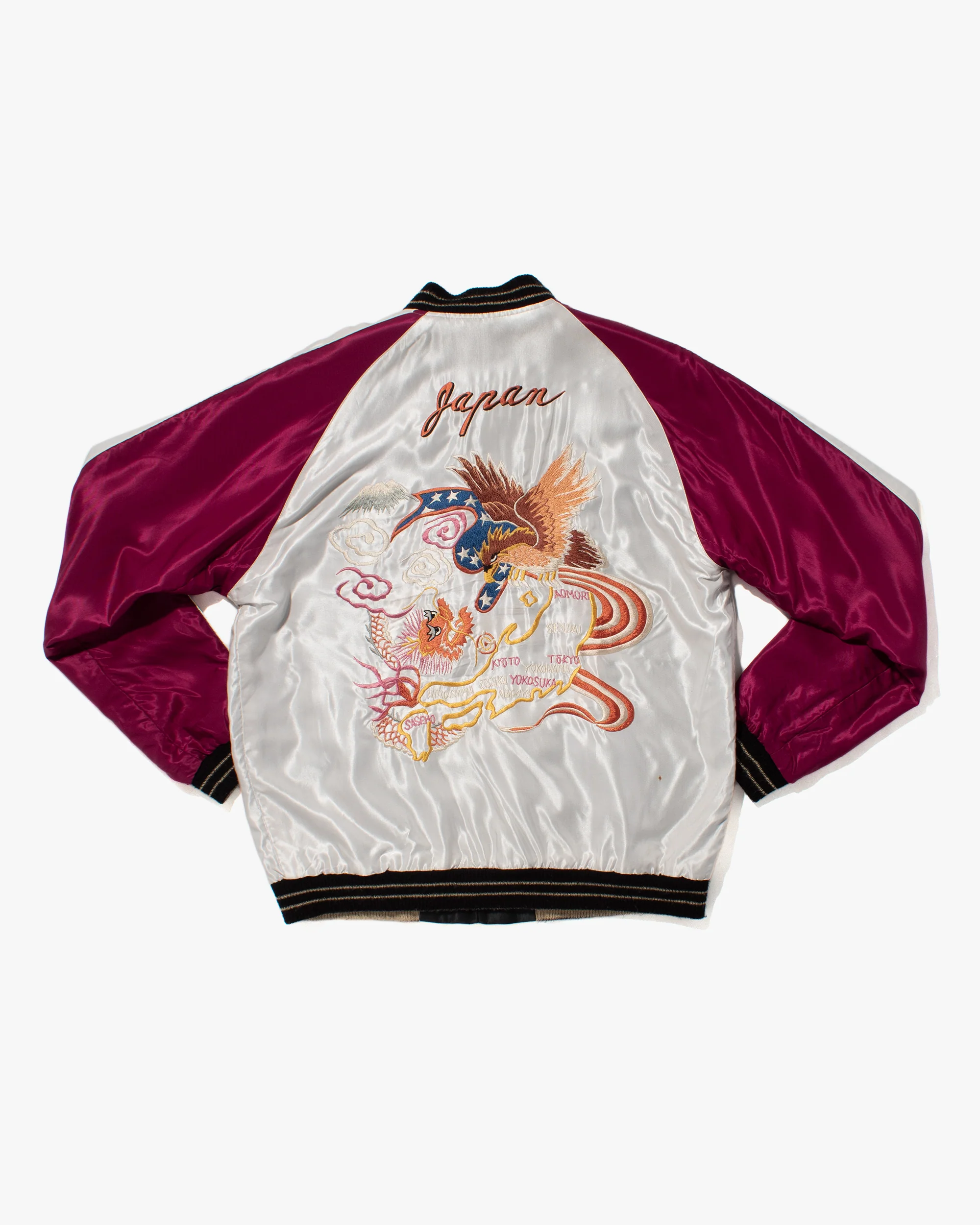 Japanese Repro Souvenir Jacket, Reversible, L, Silver with Map and Animals - Image 13