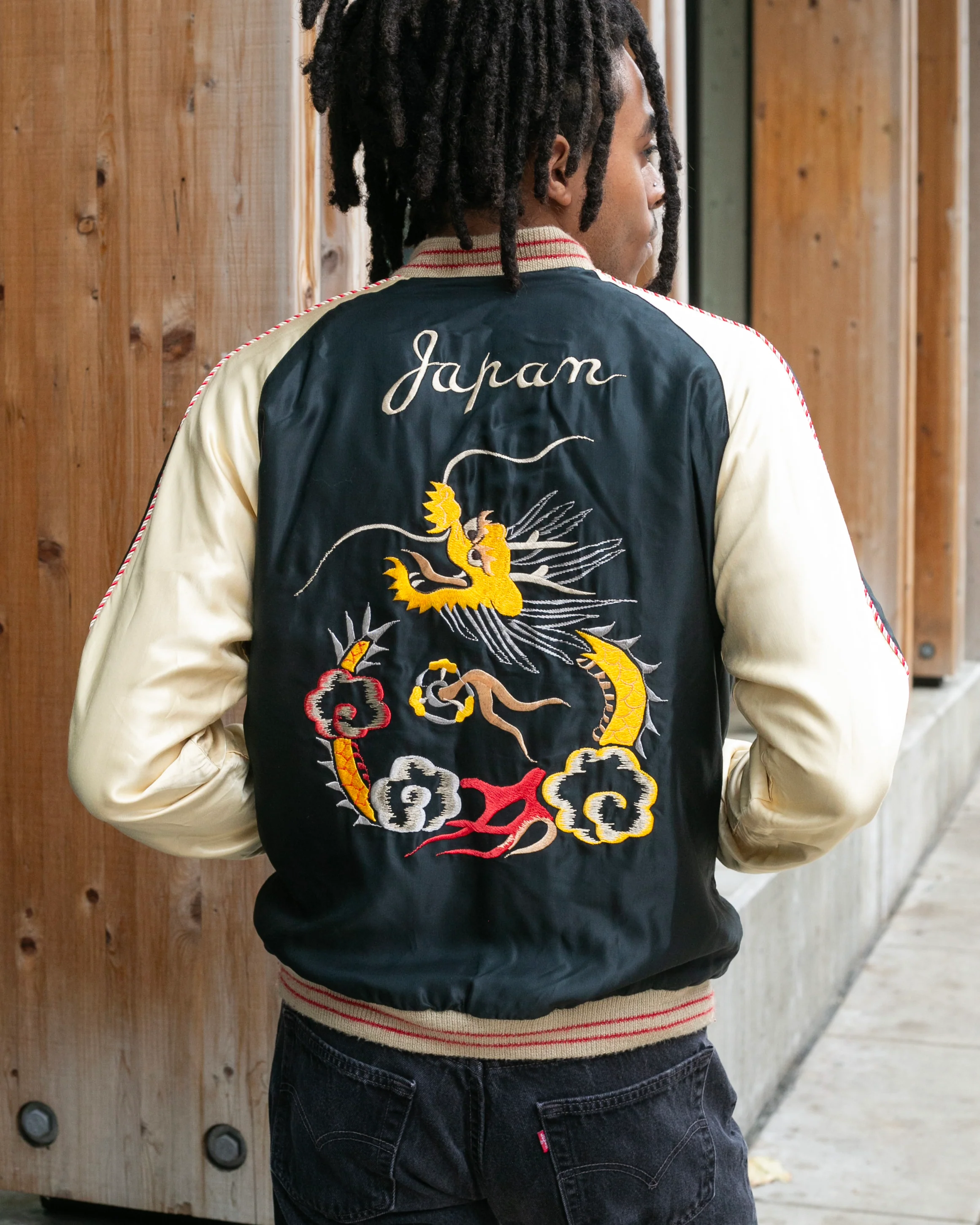 Japanese Repro Souvenir Jacket, Reversible, L, Silver with Map and Animals - Image 6