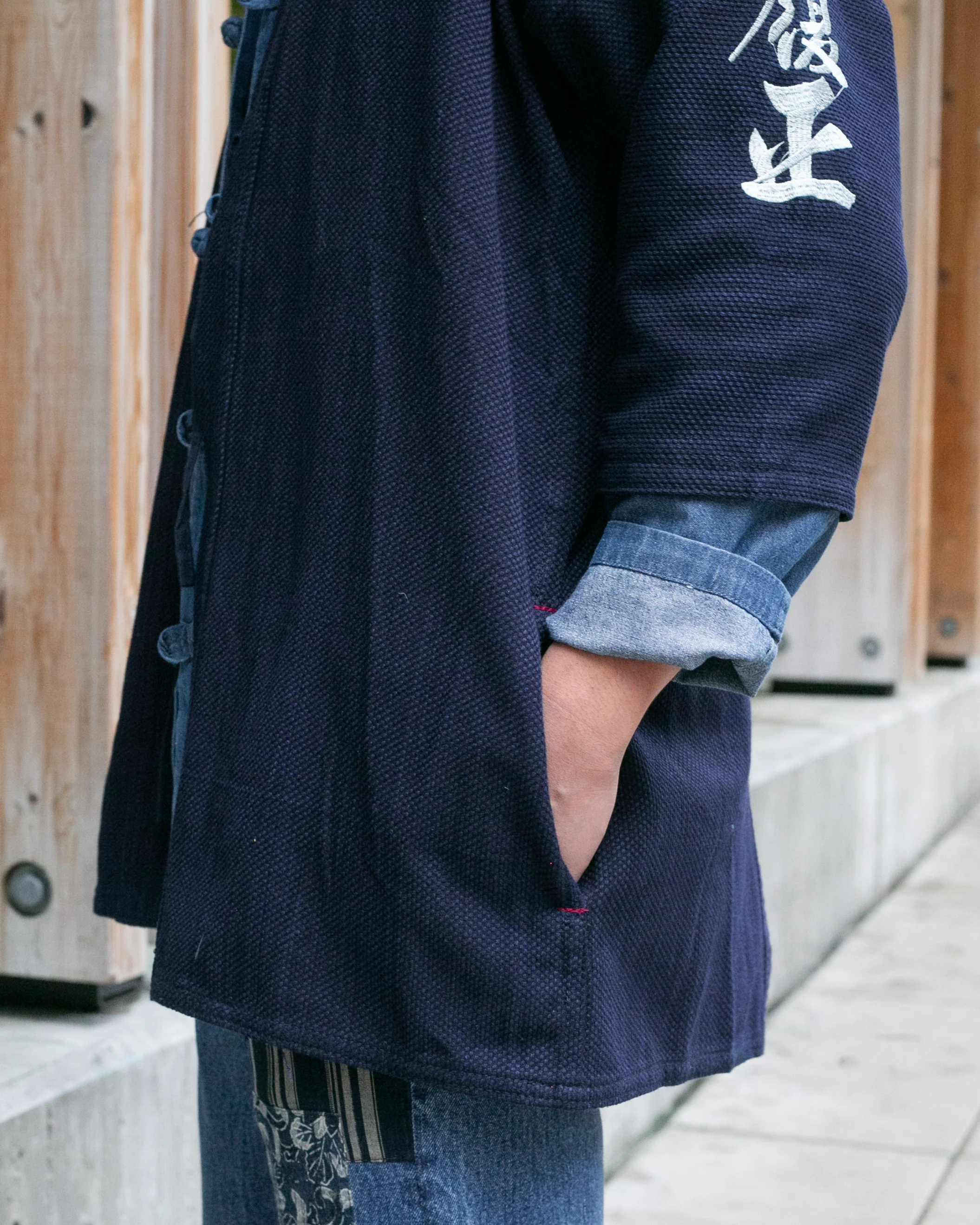 Kiriko Custom Kendo X Denim Mandarin Jacket, Dark Wash - L - Image 4
