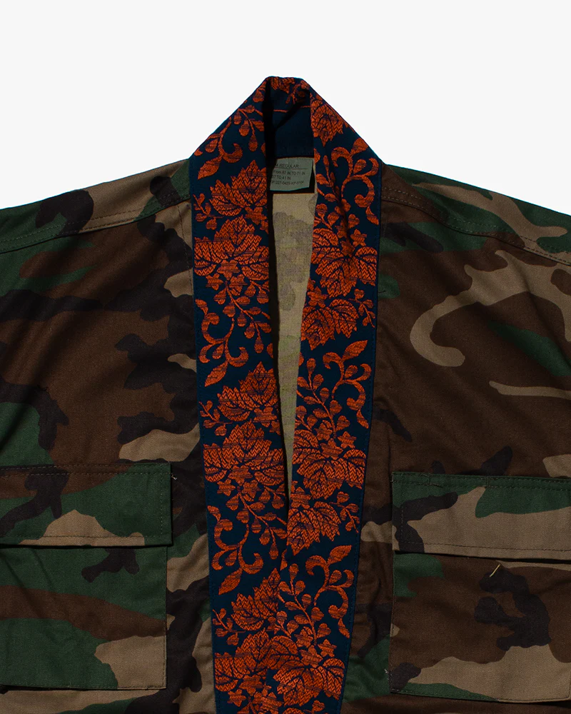 Kiriko Custom Military Jacket, Camo Patched, Circular Gold Crane - Image 13