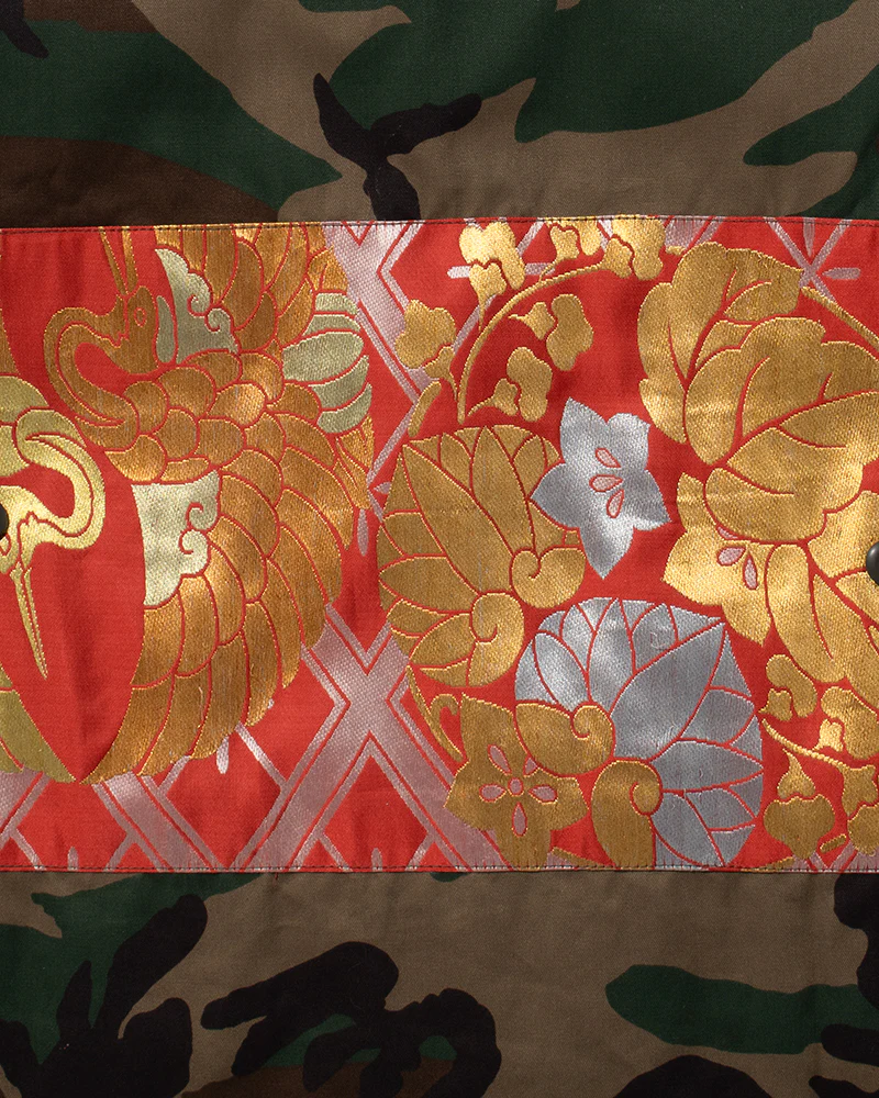 Kiriko Custom Military Jacket, Camo Patched, Circular Gold Crane - Image 16