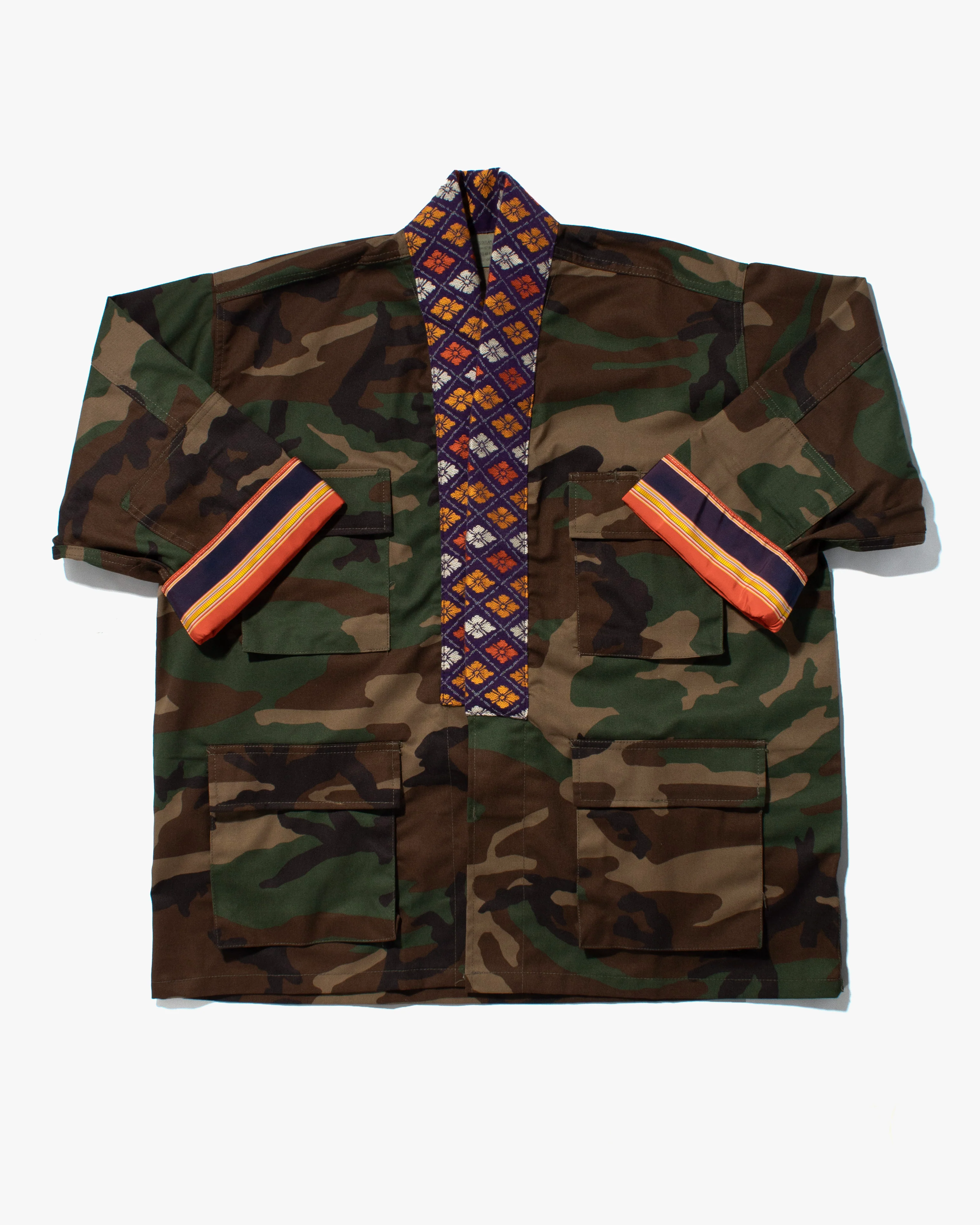 Kiriko Custom Military Jacket, Camo Patched, Circular Gold Crane - Image 6