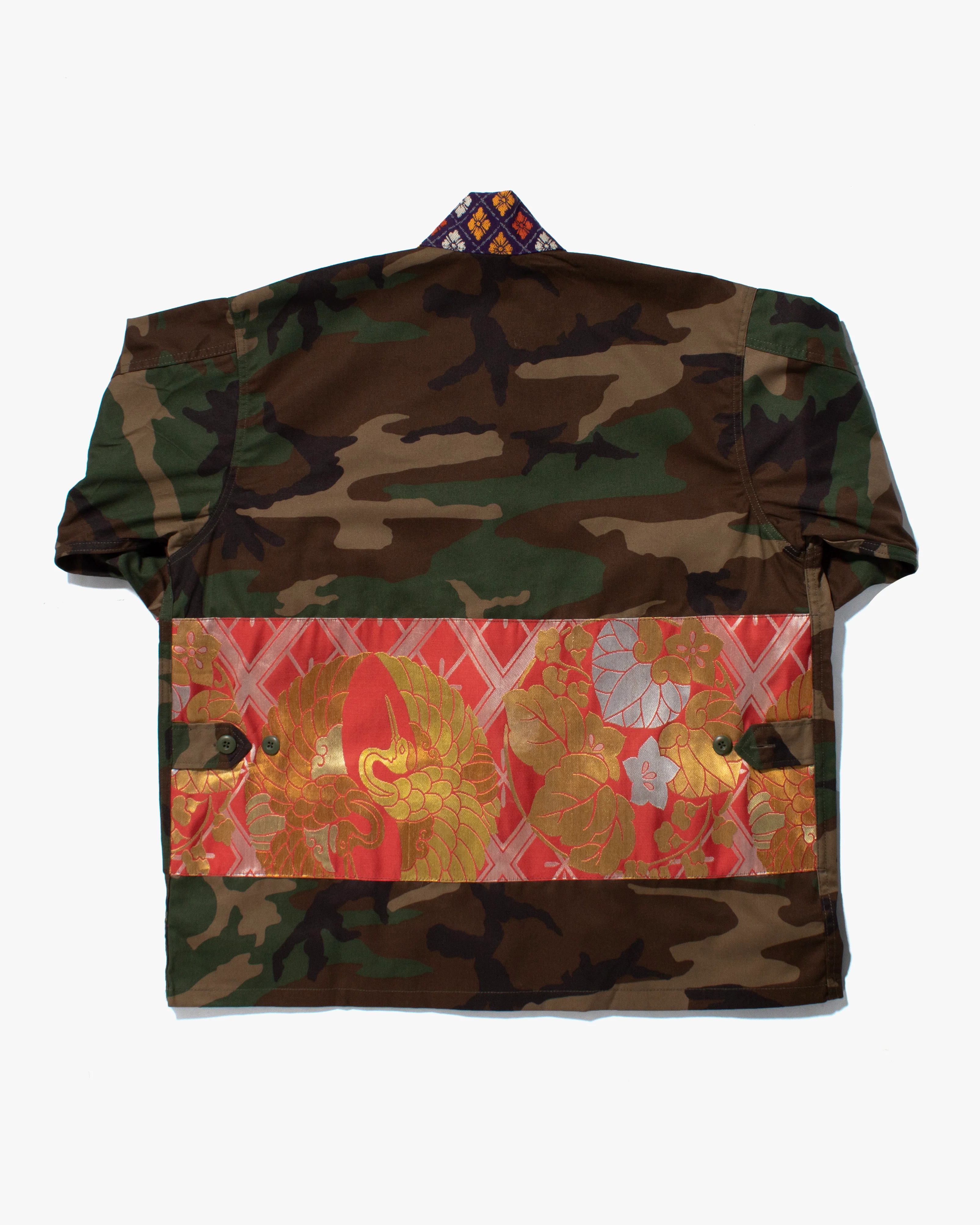 Kiriko Custom Military Jacket, Camo Patched, Circular Gold Crane - Image 7