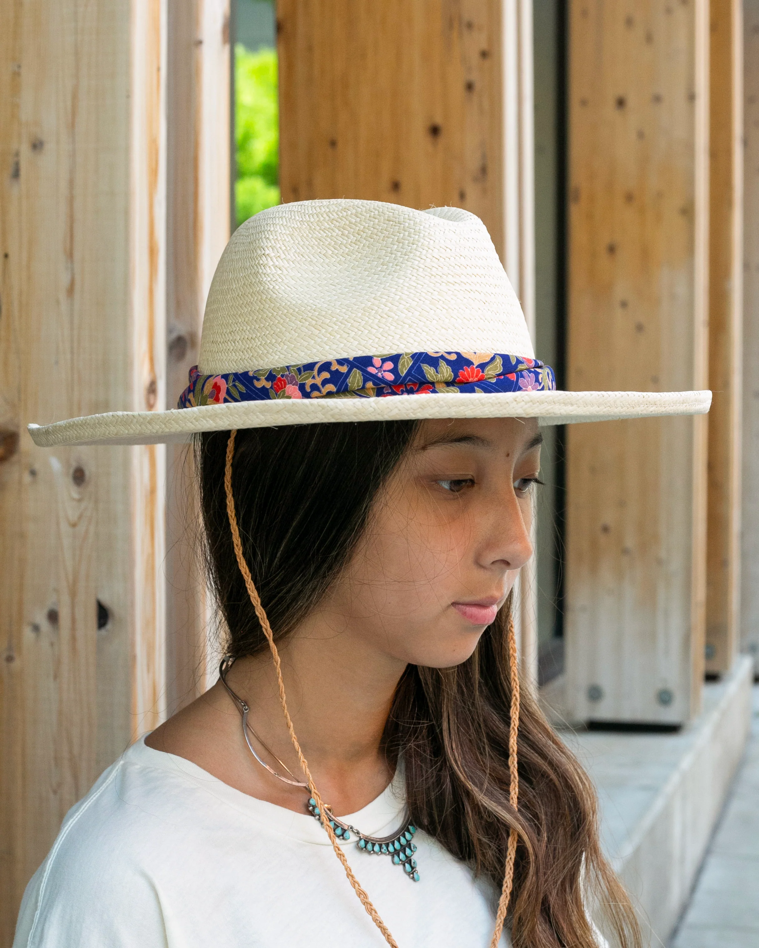 Kiriko Custom Panama Hat, Straw, Blue and Multicolor Floral - Image 2