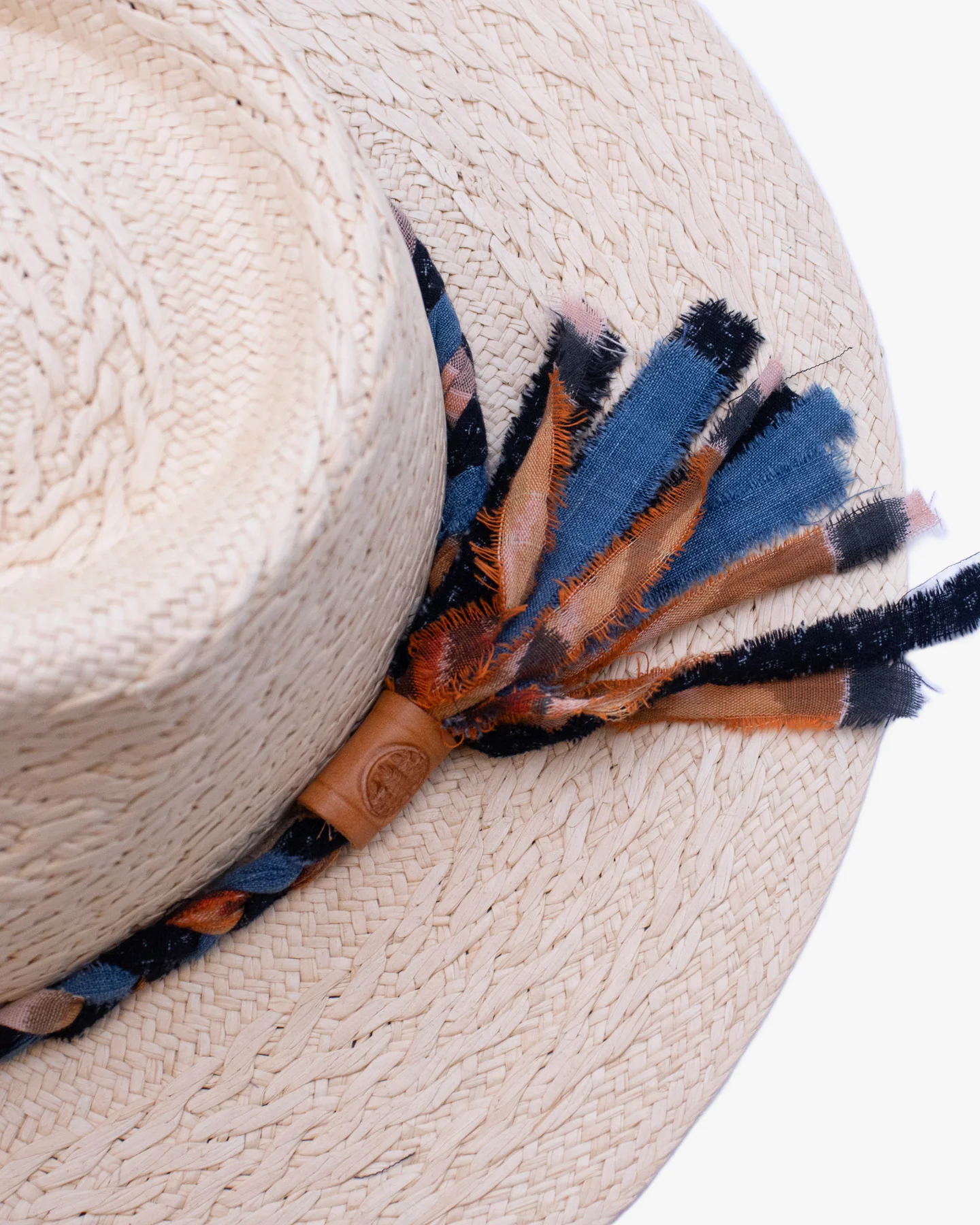 Kiriko Custom Panama Hat, Straw, Braided Katazome, Indigo and Orange - Image 5