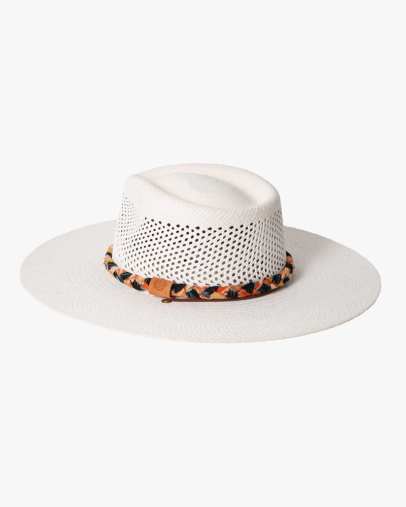 Kiriko Custom Panama Hat, Straw, Braided Indigo Katazome, Shades of Orange Plaid - Image 2