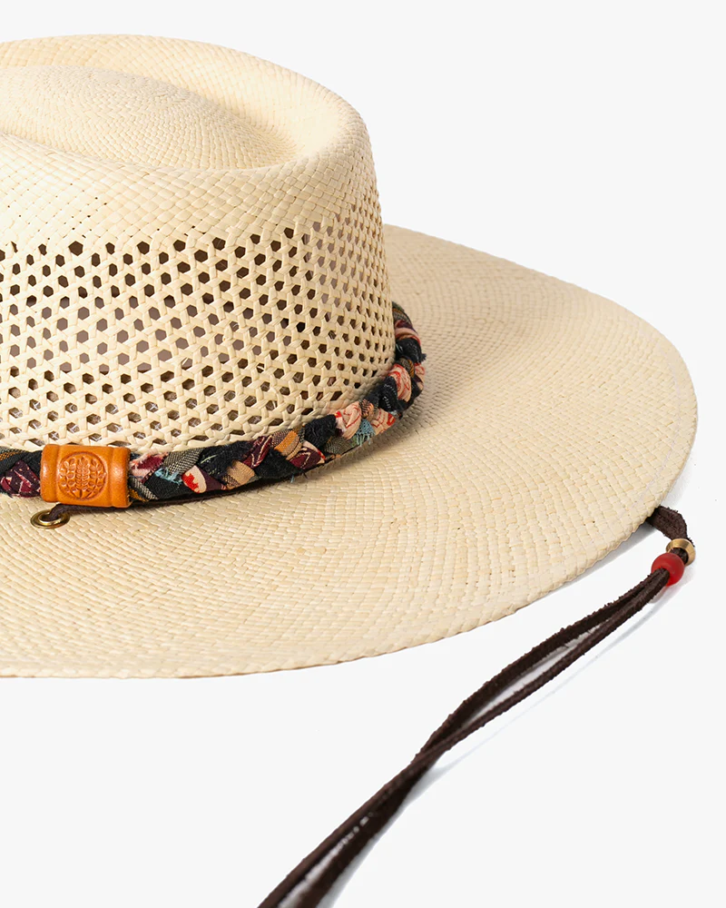 Kiriko Custom Panama Hat, Straw, Braided Shades of Burgundy and Orange Floral and Plaid - Image 5