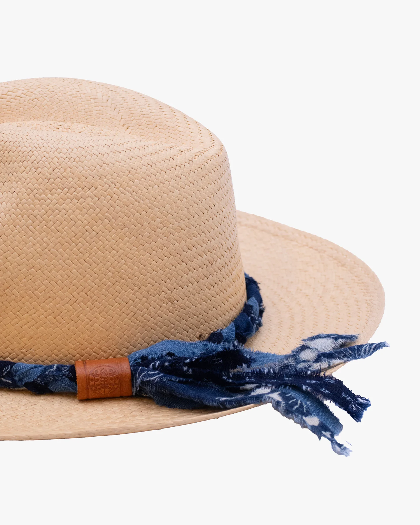 Kiriko Custom Panama Hat, Straw, Braided Katazome, Shades of Indigo - Image 2