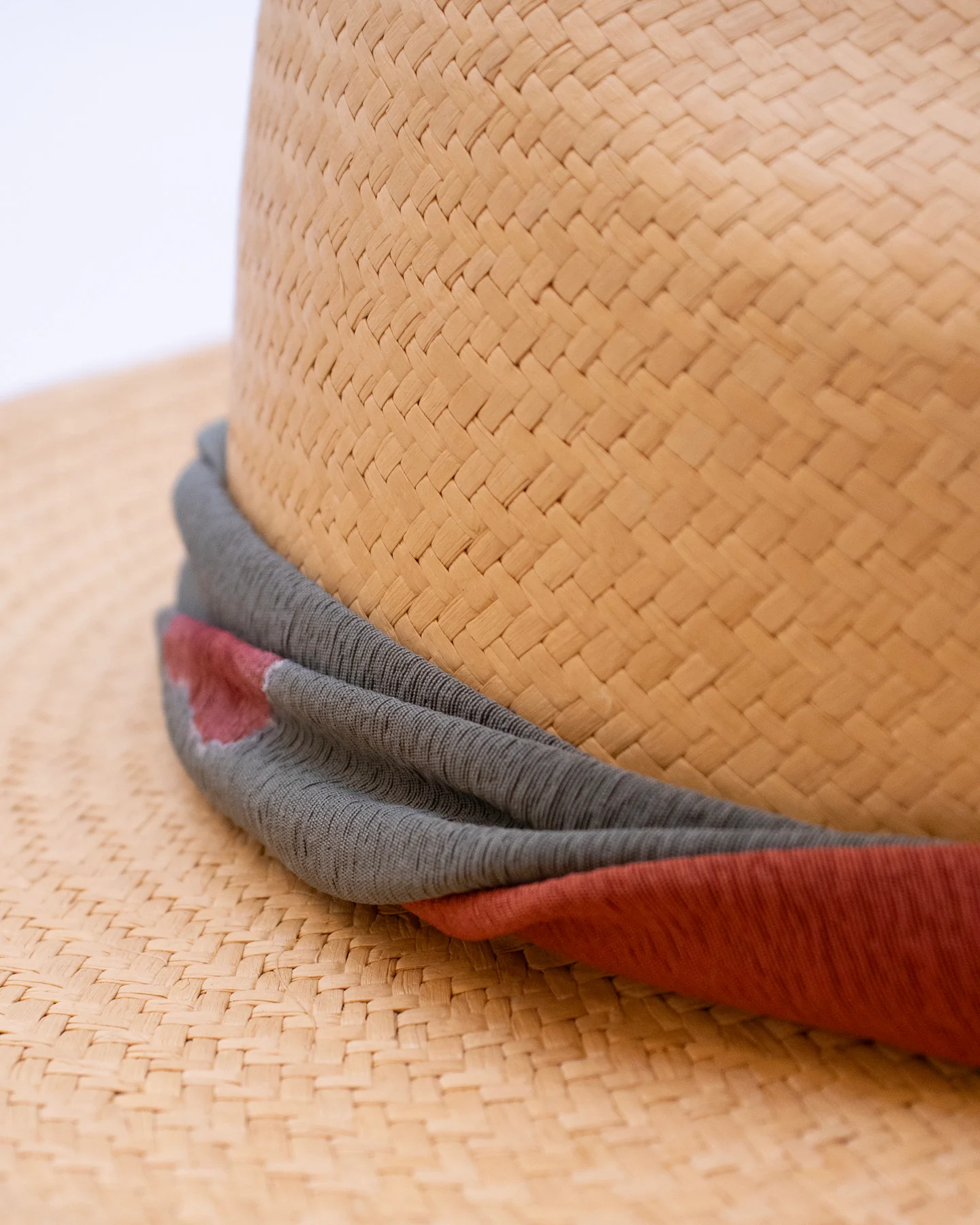 Kiriko Custom Panama Hat, Straw, Twisted Silk Kimono, Orange and Sage Gray - Image 5