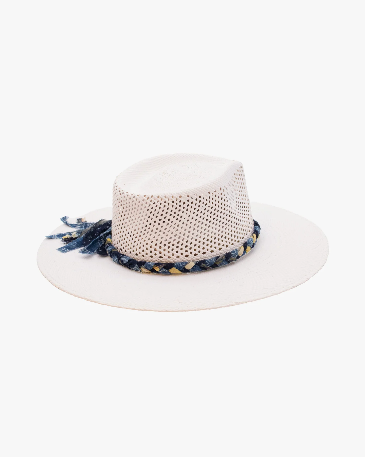 Kiriko Custom Panama Hat, Straw, Braided Katazome, Indigo and Yellow - Image 3